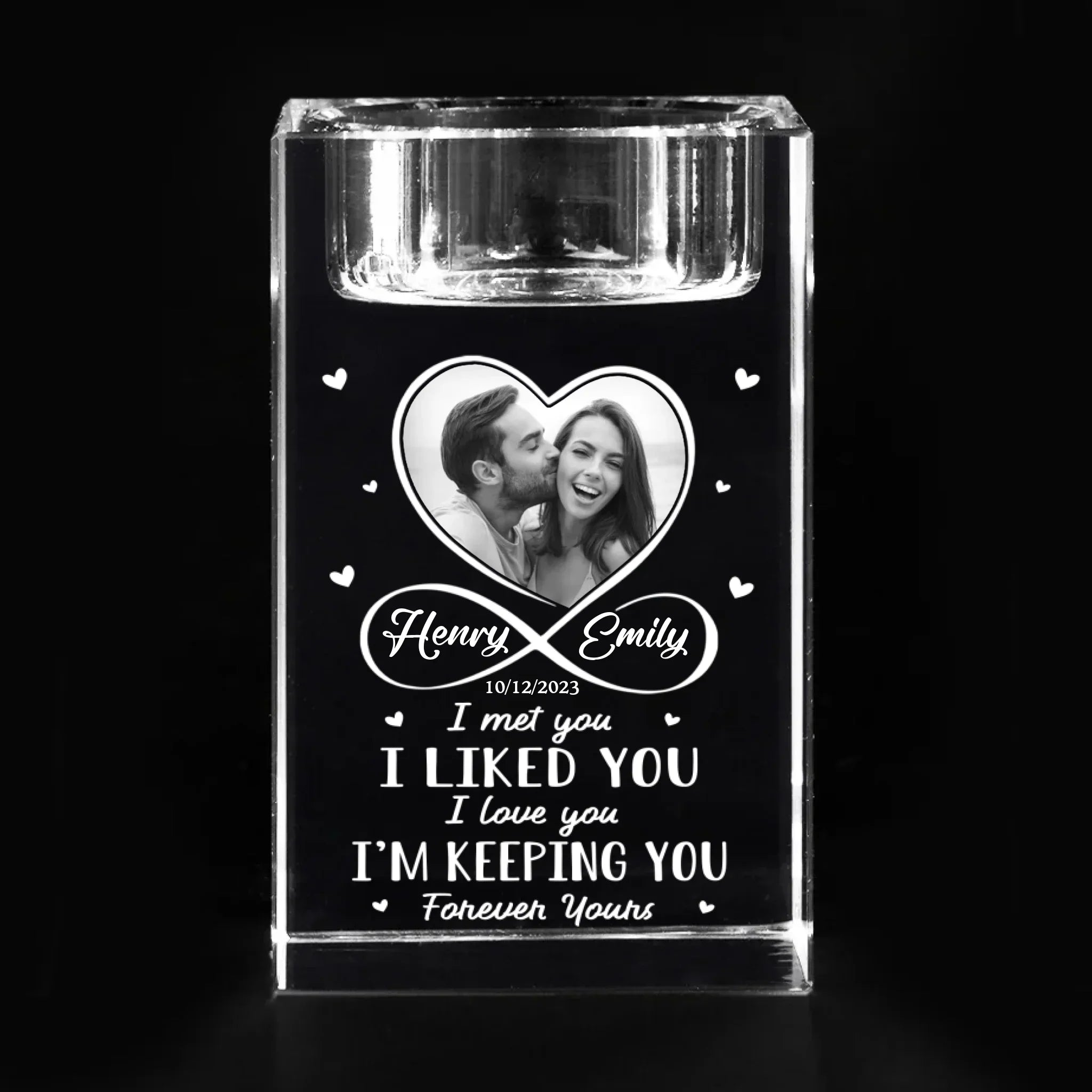 Custom Photo In Your Light, I Find Love - Couple Personalized Custom 3D Crystal Photo Laser Engraved, Crystal Candle Holder - Gift For Husband Wife, Anniversary