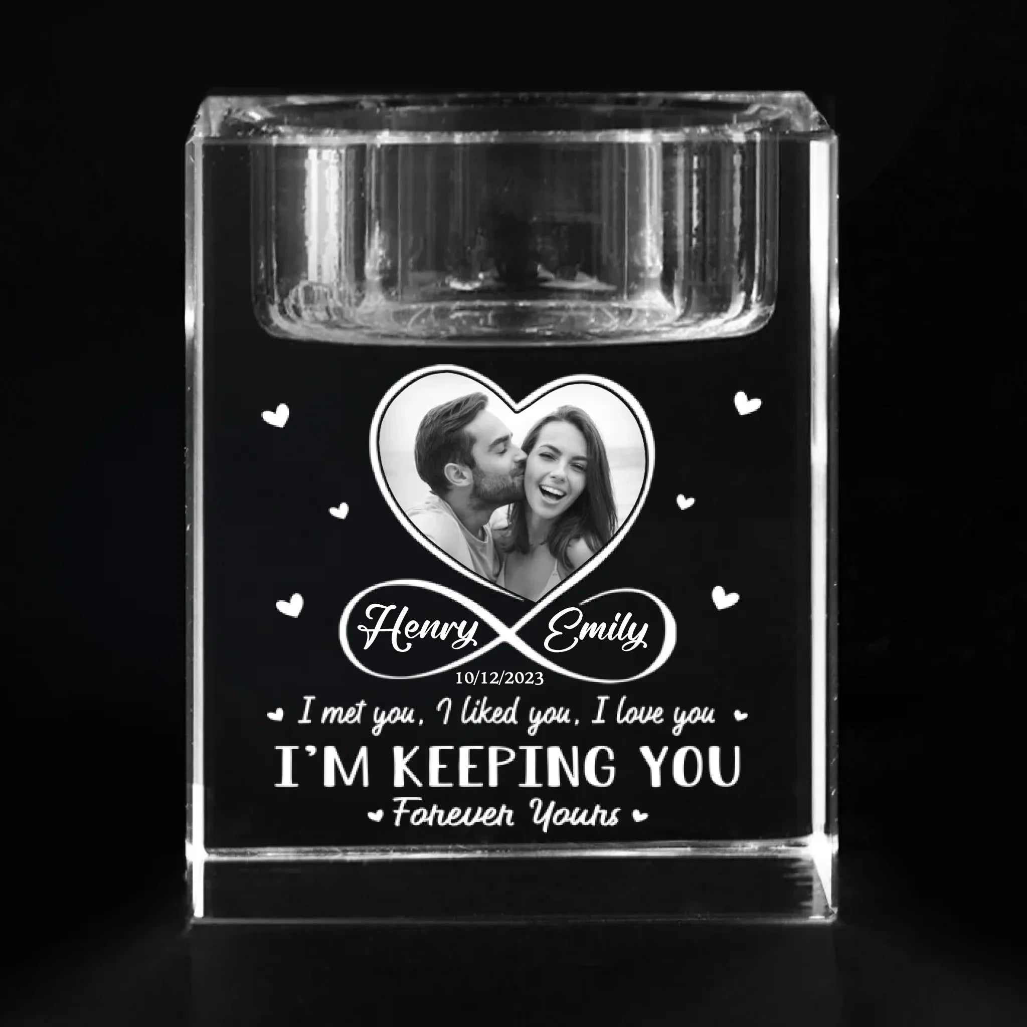 Custom Photo In Your Light, I Find Love - Couple Personalized Custom 3D Crystal Photo Laser Engraved, Crystal Candle Holder - Gift For Husband Wife, Anniversary
