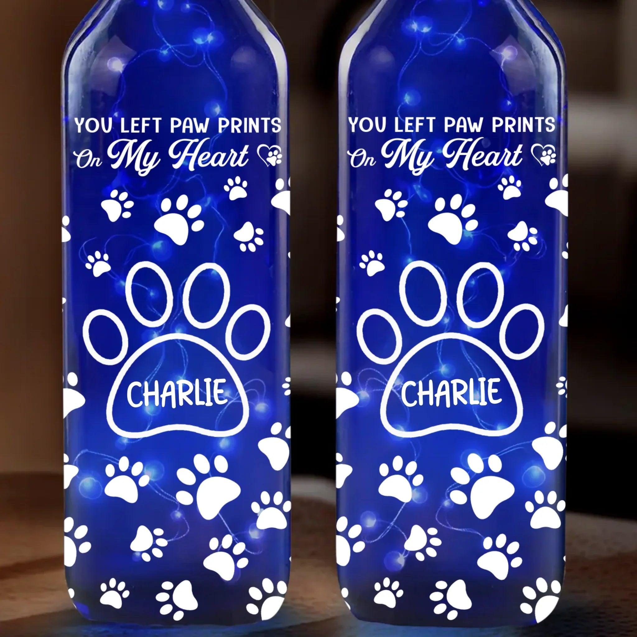 Your Paw Prints Will Always Stay - Memorial Personalized Custom Blue Bottle Lamp - Sympathy Gift For Pet Owners, Pet Lovers