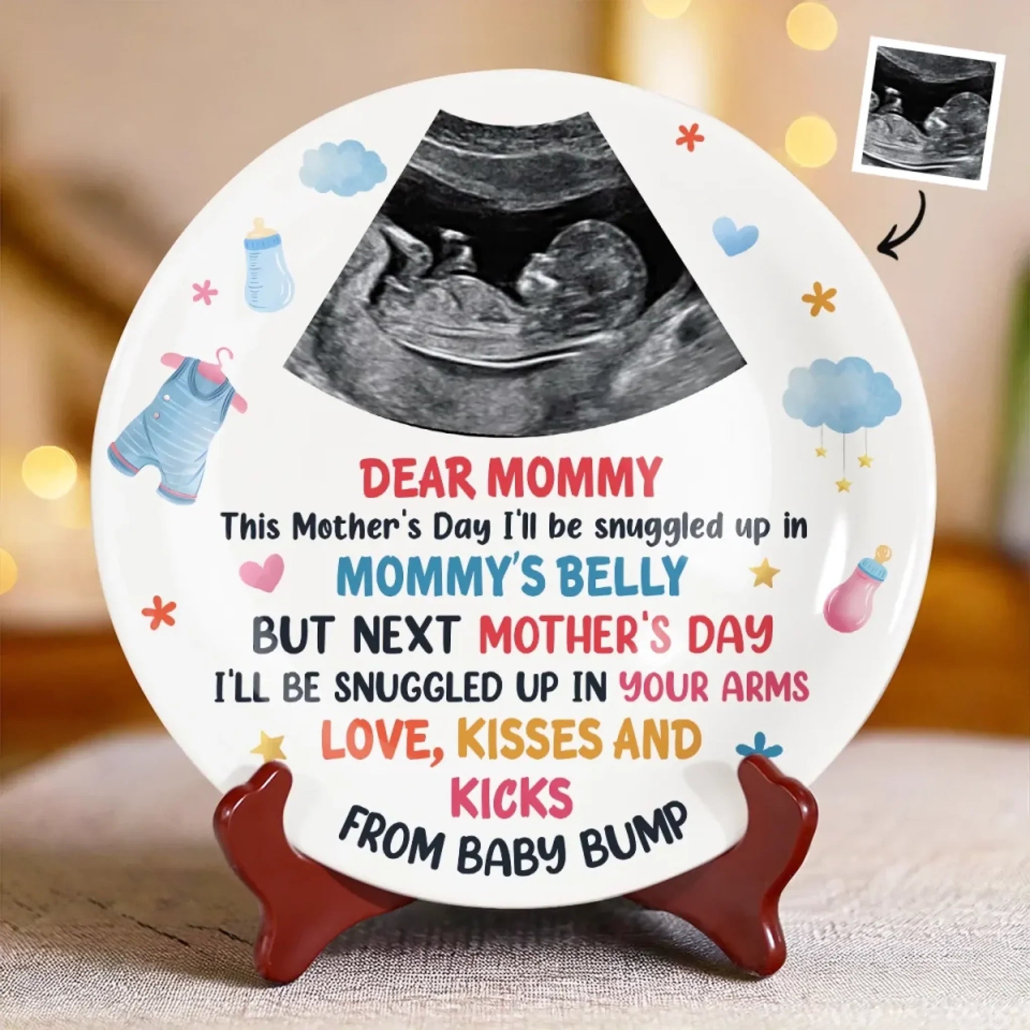 Custom Photo A Tiny Gift, A Huge Joy - Family Personalized Custom Ceramic Plate - Mother's Day, Baby Shower Gift, Gift For First Mom