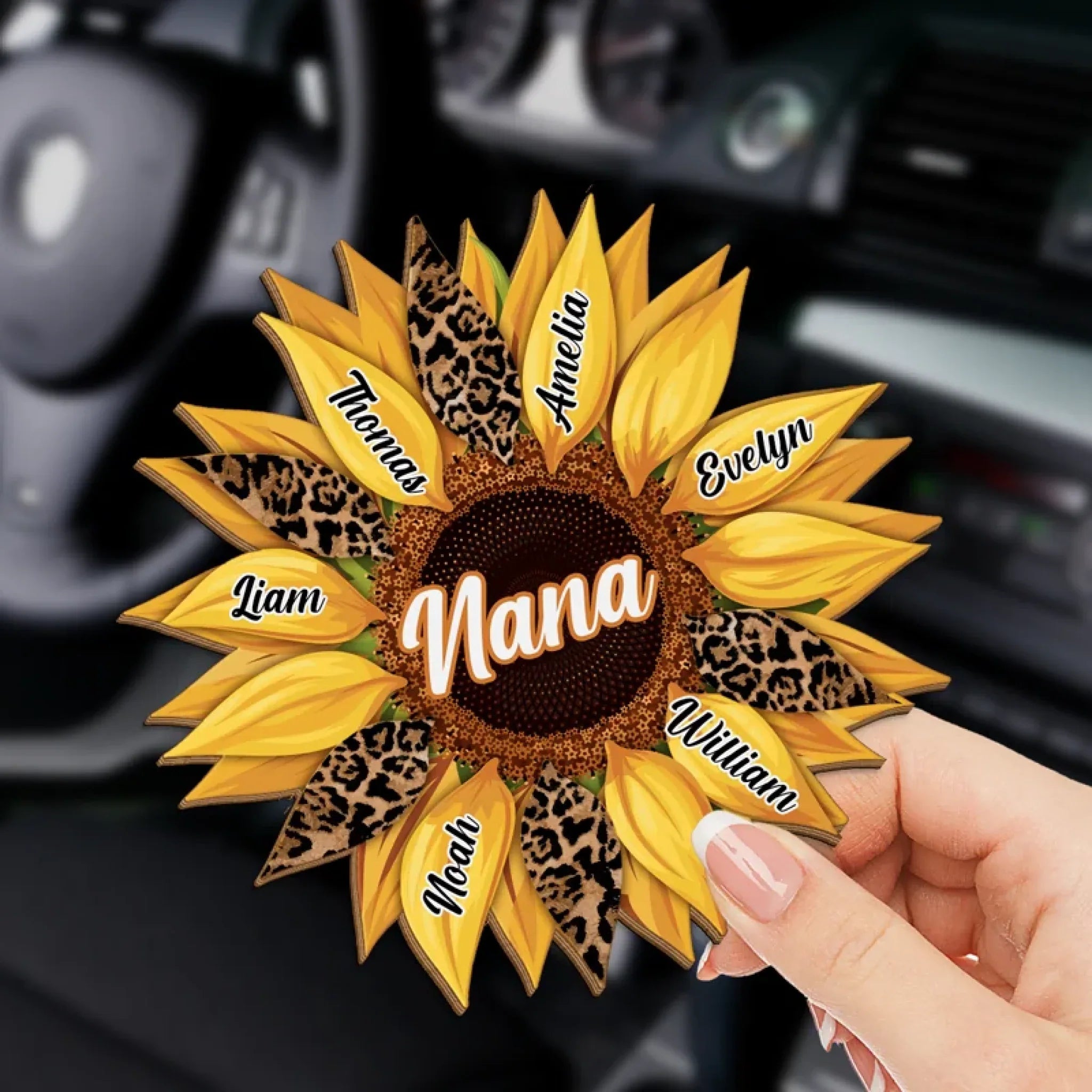 Shining Sunflower - Family Personalized Custom Car Visor Clip - Mother's Day, Gift For Mom, Grandma