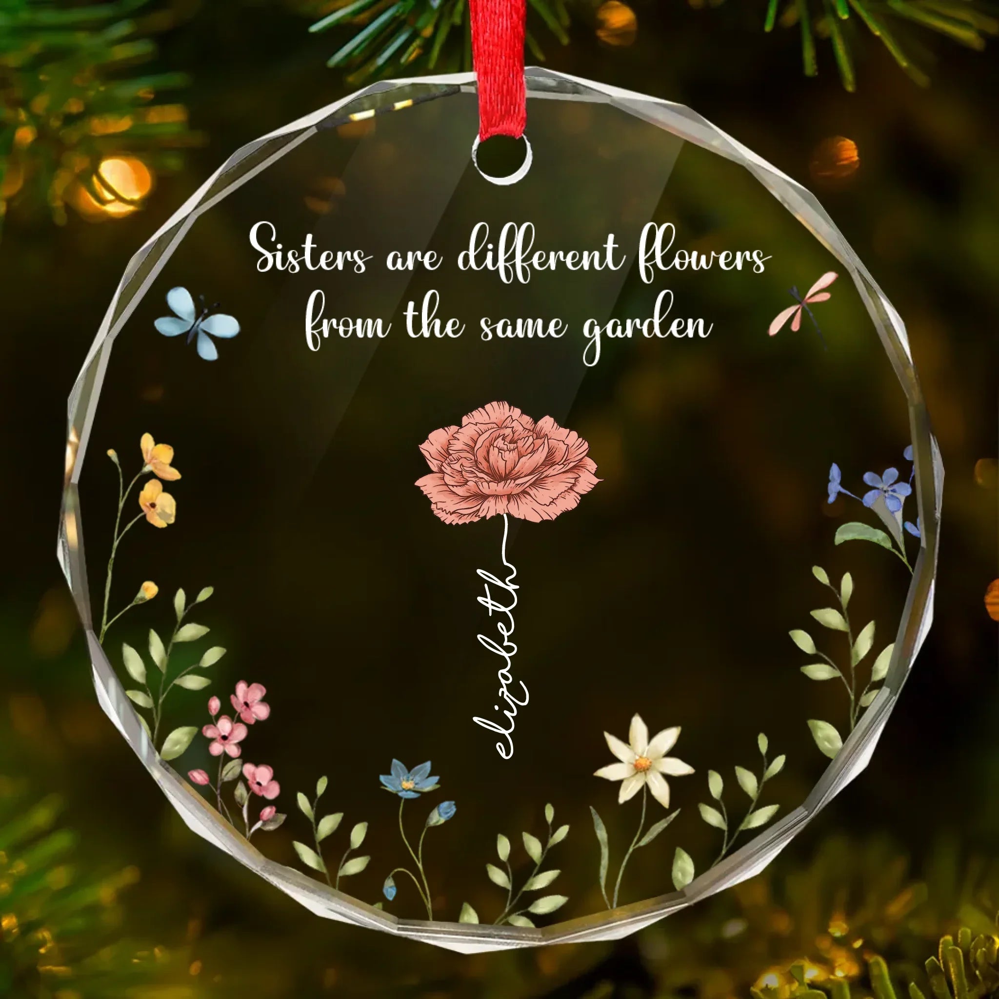 Side By Side Or Miles Apart - Bestie Personalized Custom Circle Glass Ornament - Christmas Gift For Best Friends, BFF, Sisters