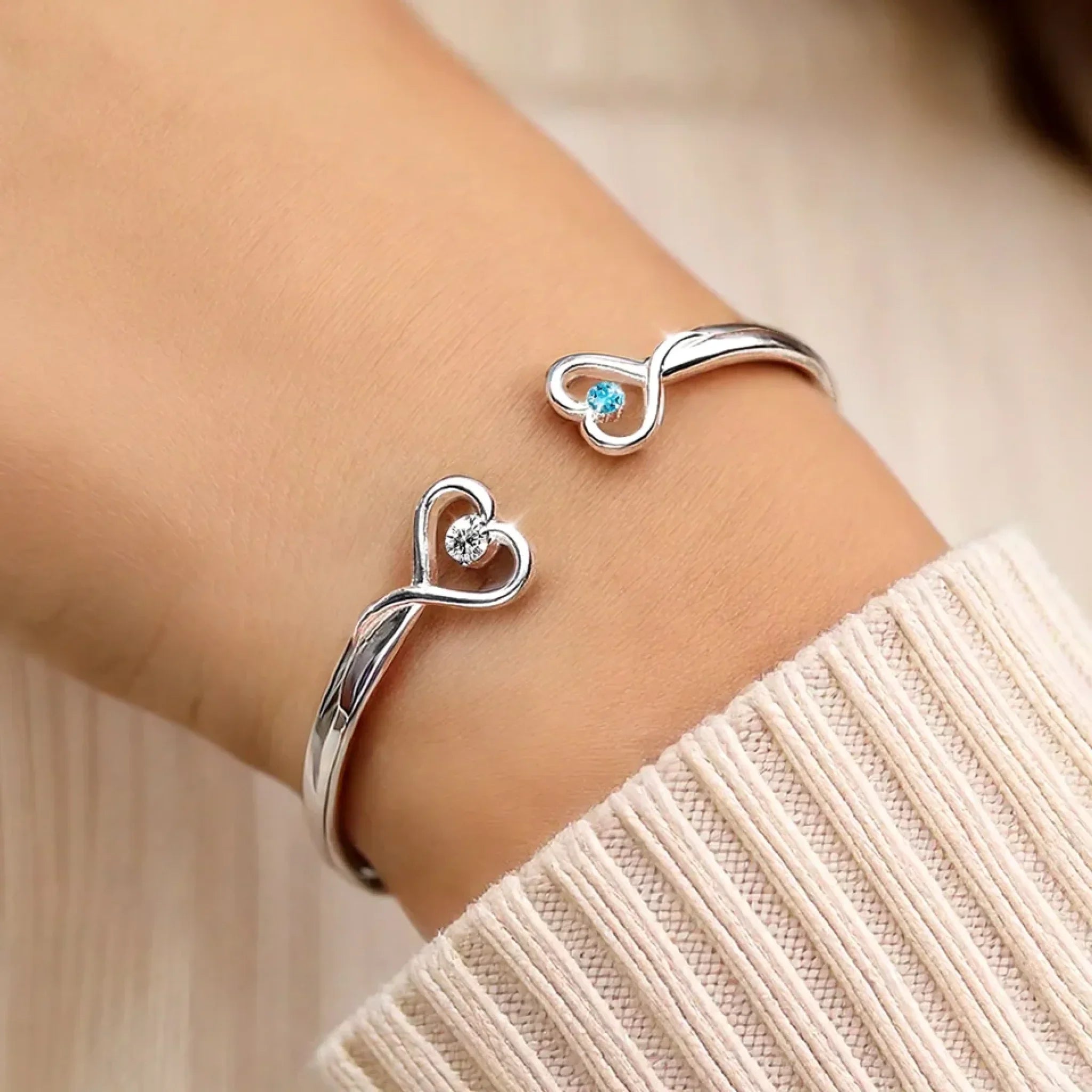 First My Mother, Forever My Friend - Family Personalized Custom Engraved Infinity Heart Bangle With Birthstones - Mother's Day, Gift For Mom, Daughter