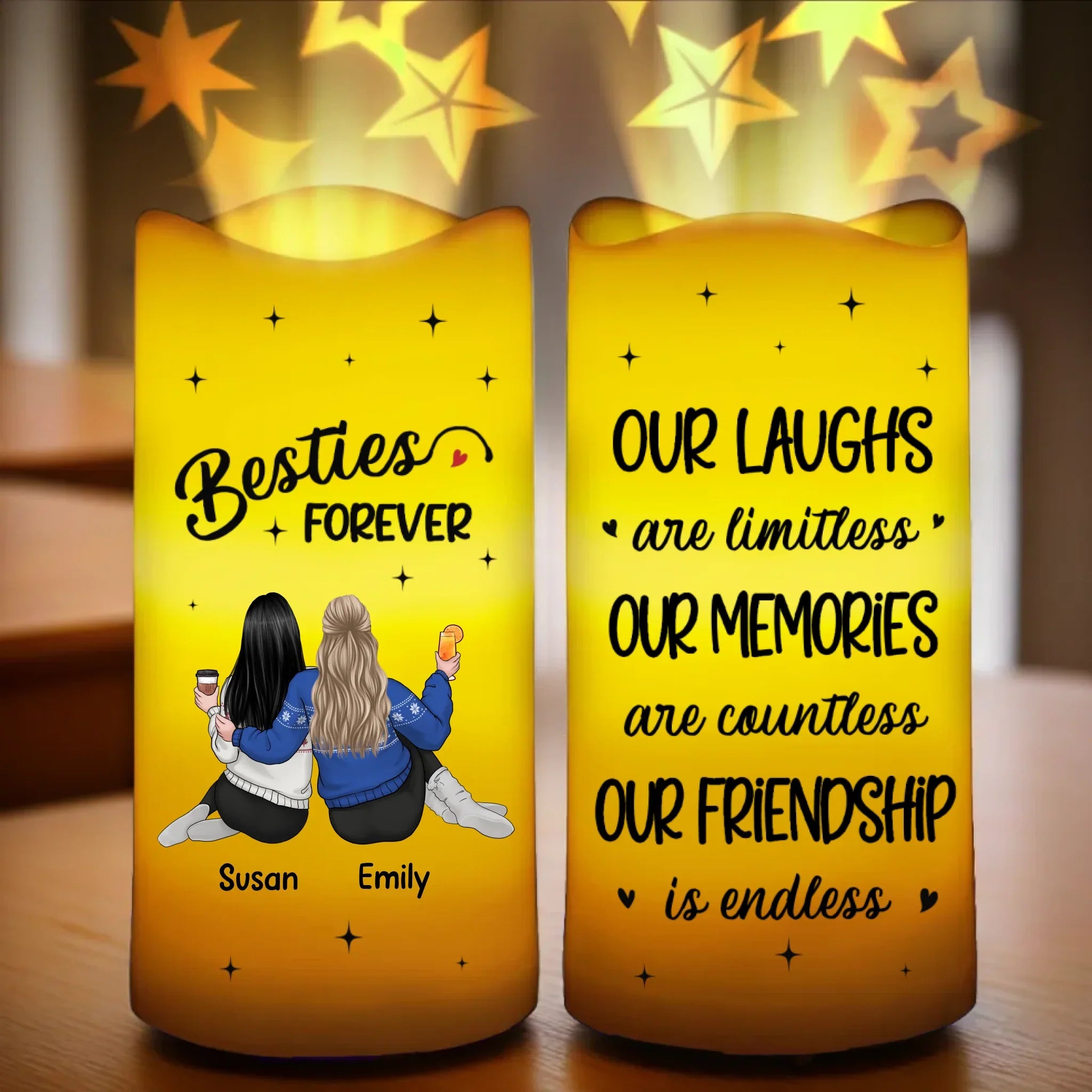 Laughing Together, Always Together - Bestie Personalized Custom LED Projection Flameless Candle - Gift For Best Friends, BFF, Sisters