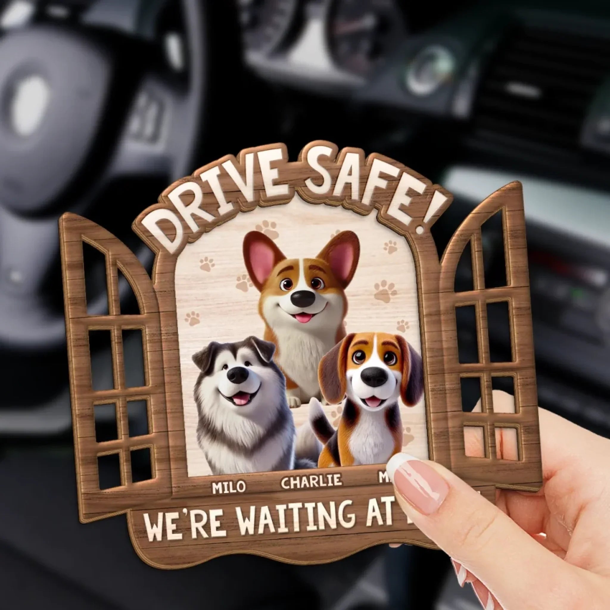 Drive Safe, We're Waiting At Home - Dog Personalized Custom Car Visor Clip - Gift For Pet Owners, Pet Lovers