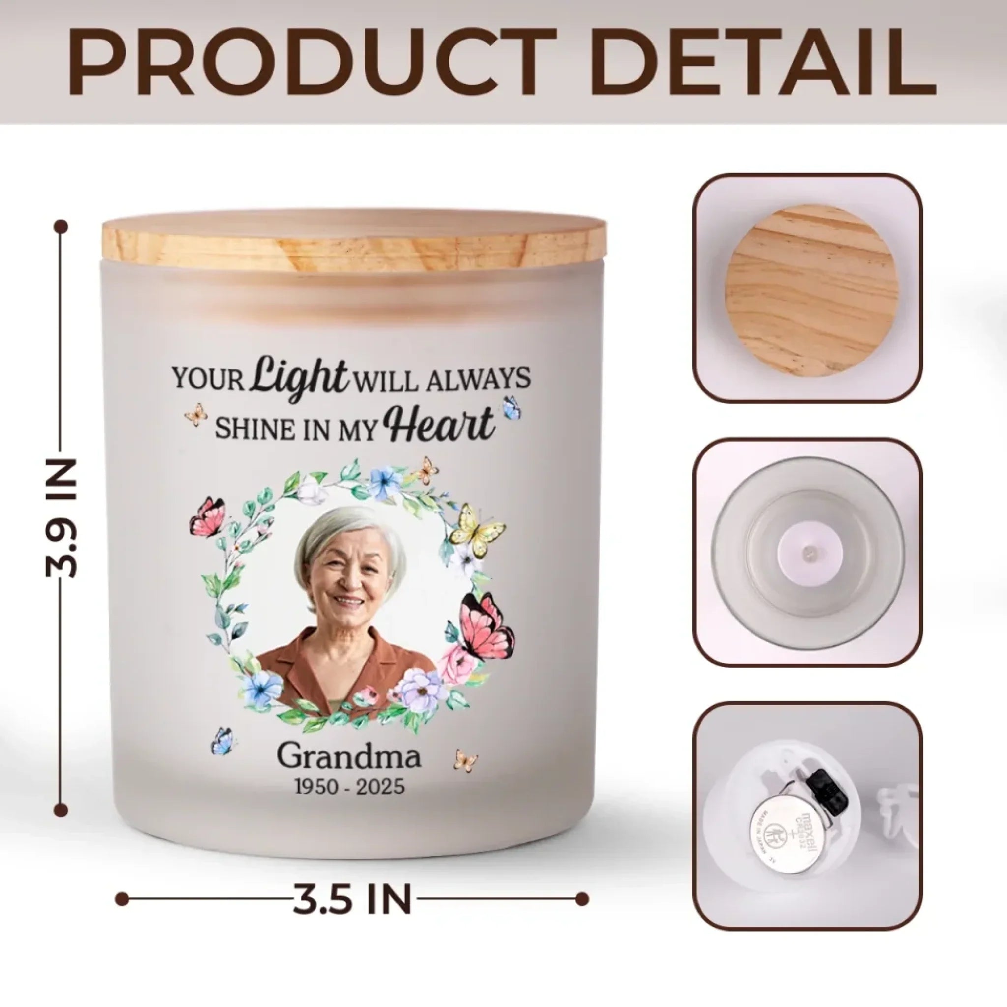 Custom Photo Your Light Will Always Shine - Memorial Personalized Custom Printed Glass Jar With LED Candle - Sympathy Gift For Family Members