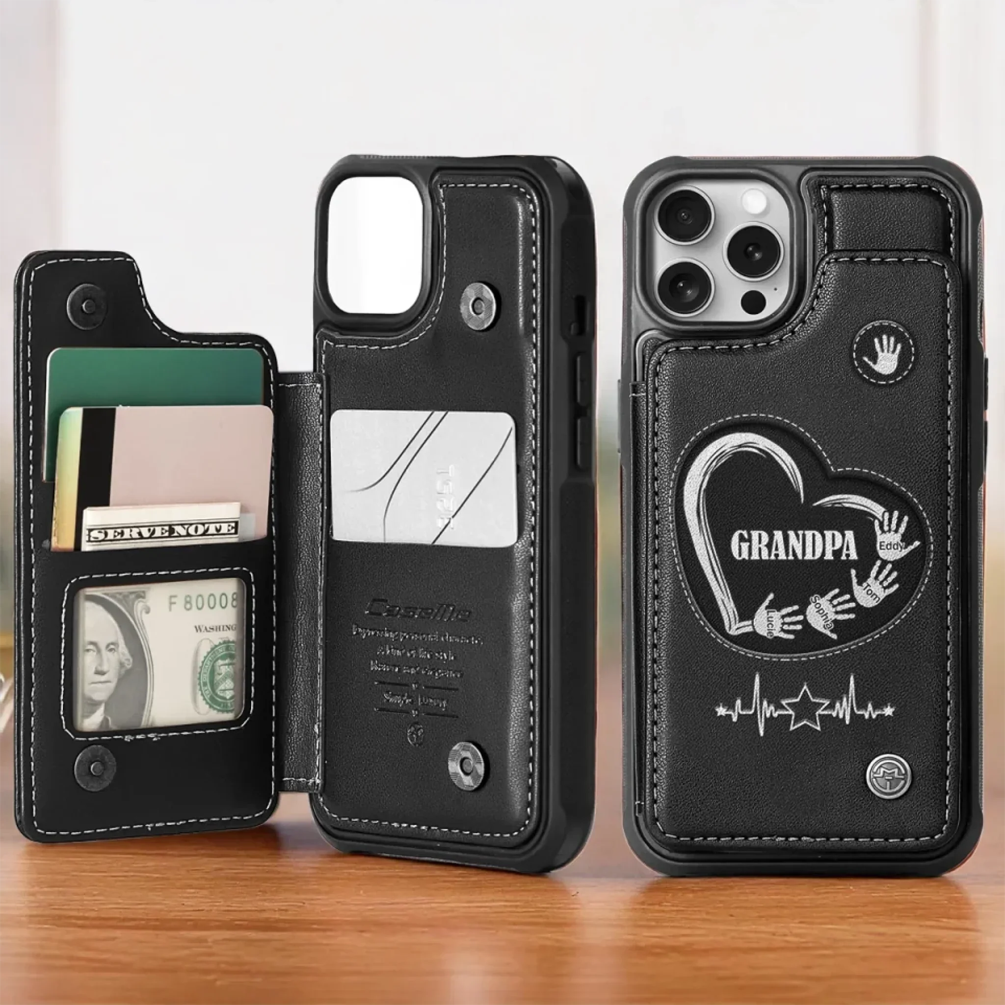 My First Superhero - Family Personalized Custom Leather Flip Wallet Phone Case - Father's Day, Gift For Dad, Grandpa