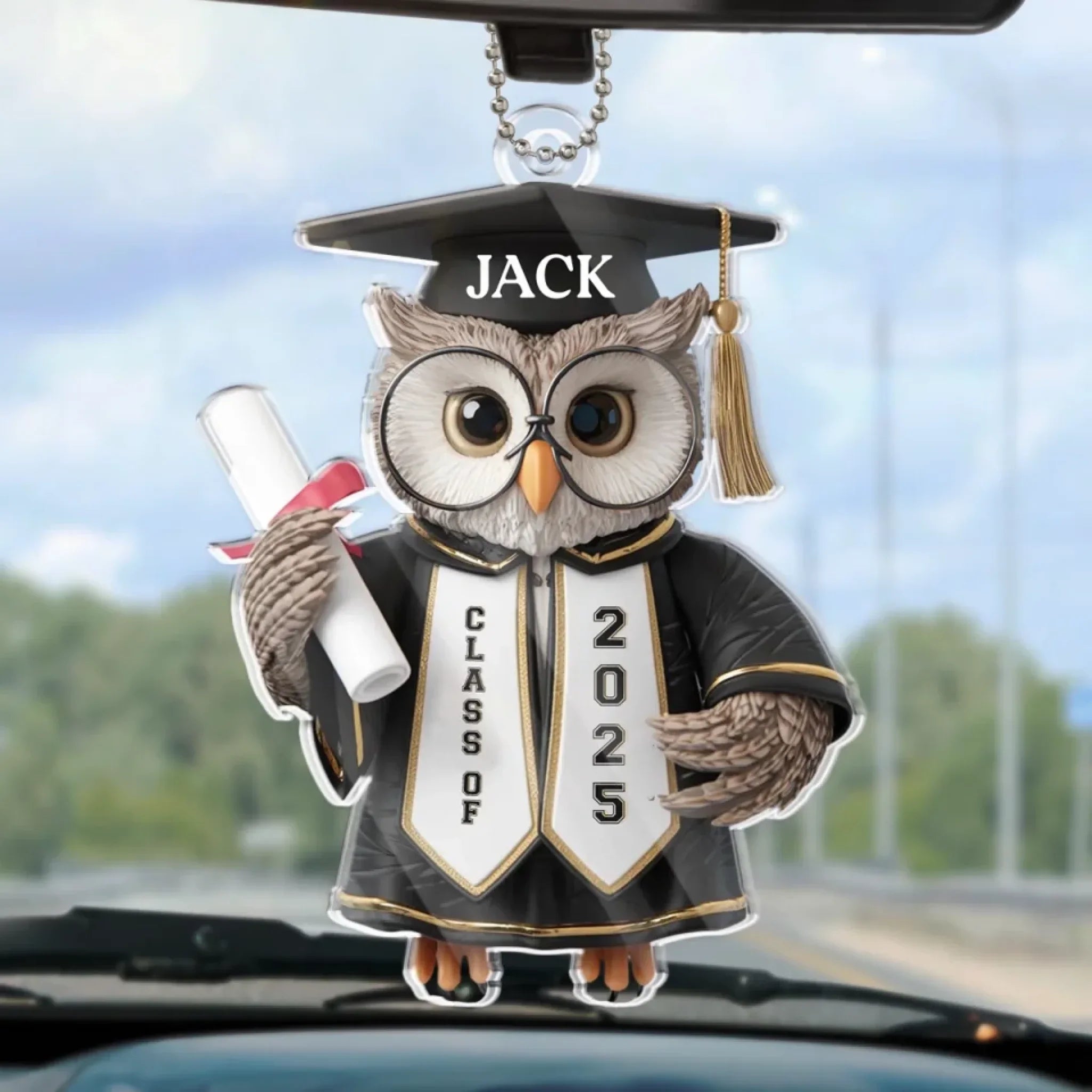 Hats Off, Goals On - Family Personalized Custom Car Ornament - Acrylic Custom Shaped - Graduation Gift For Family Members, Siblings, Brothers, Sisters