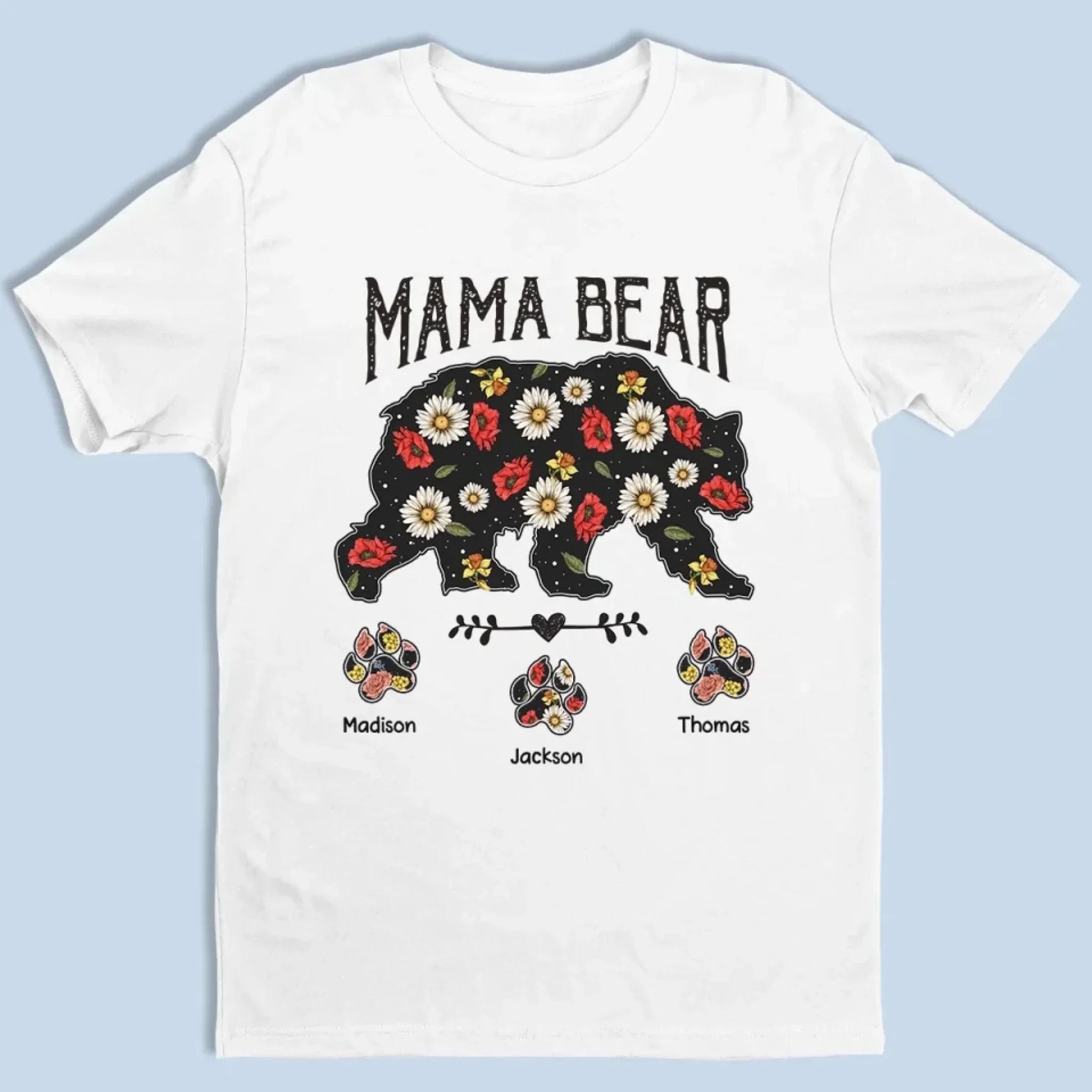 Strong As A Mama Bear, Soft As A Flower - Family Personalized Custom Unisex T-shirt, Premium T-shirt, Hoodie - Mother's Day Gift For Mom, Grandma