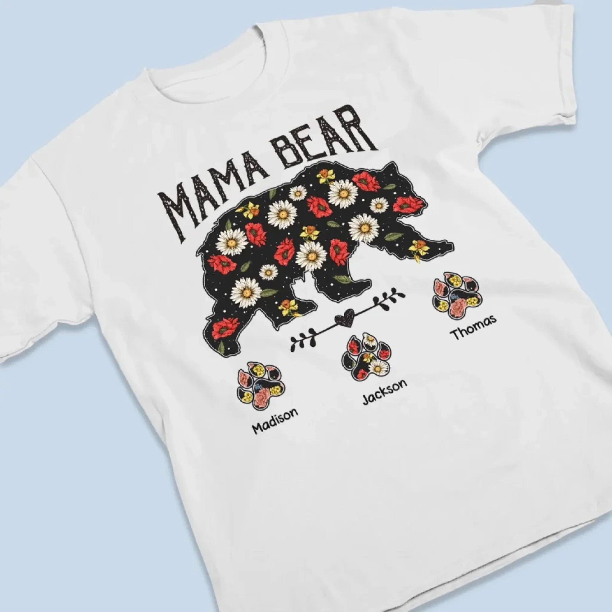 Strong As A Mama Bear, Soft As A Flower - Family Personalized Custom Unisex T-shirt, Premium T-shirt, Hoodie - Mother's Day Gift For Mom, Grandma