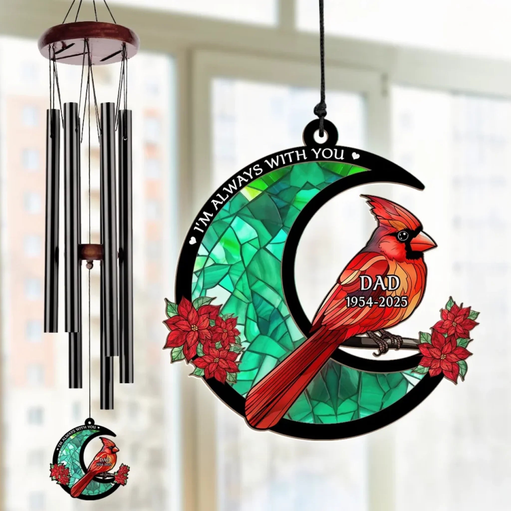 When Cardinals Appear, Angels Are Near - Memorial Personalized Custom Wind Chime Suncatcher - Sympathy Gift For Family Members