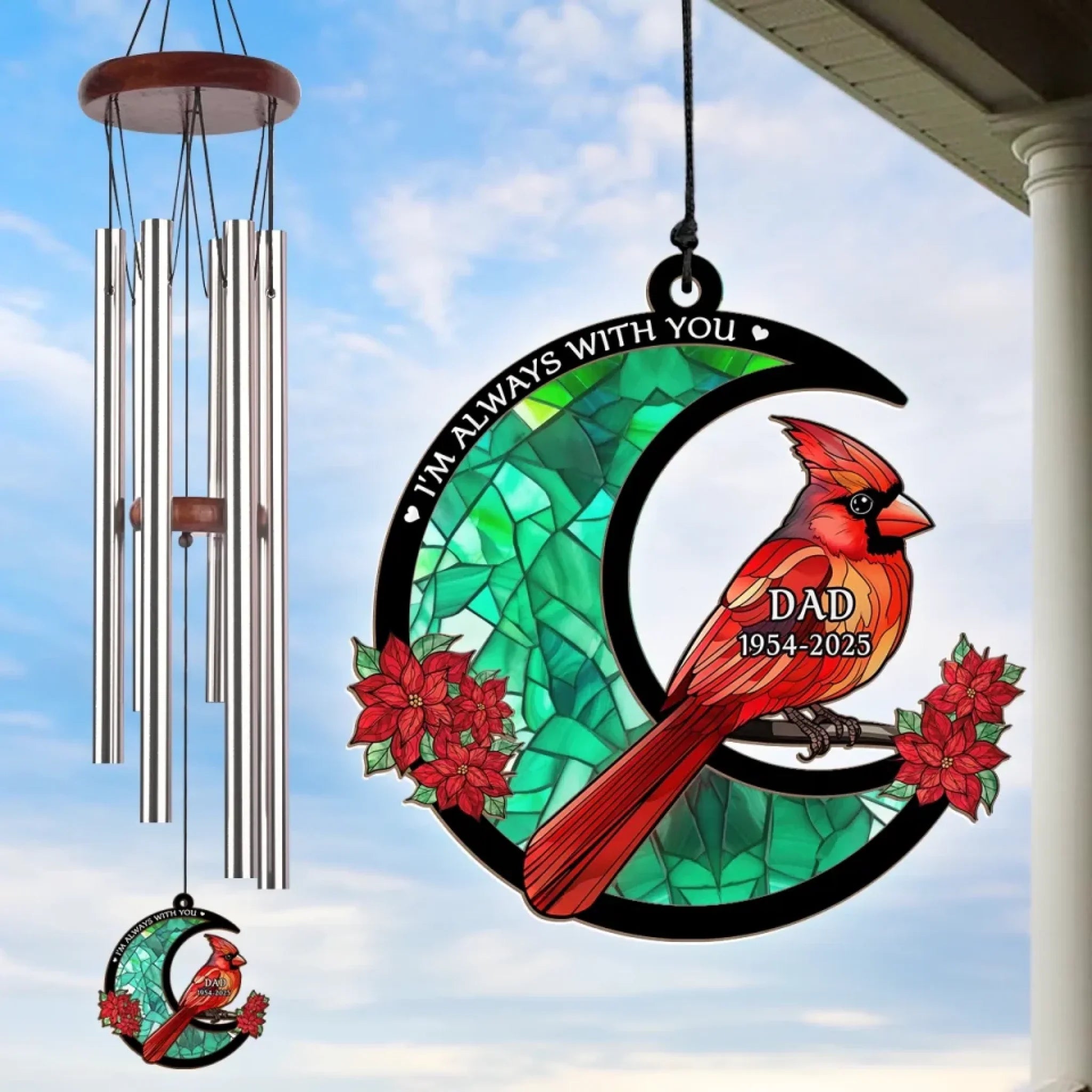 When Cardinals Appear, Angels Are Near - Memorial Personalized Custom Wind Chime Suncatcher - Sympathy Gift For Family Members