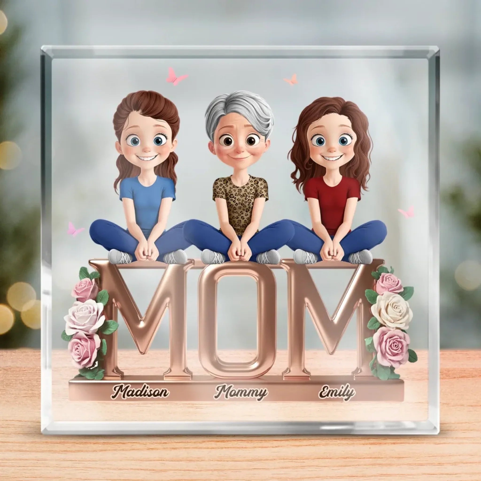 The Heart That Connects Us - Family Personalized Custom Square Shaped Acrylic Plaque - Mother's Day, Gift For Mom, Grandma