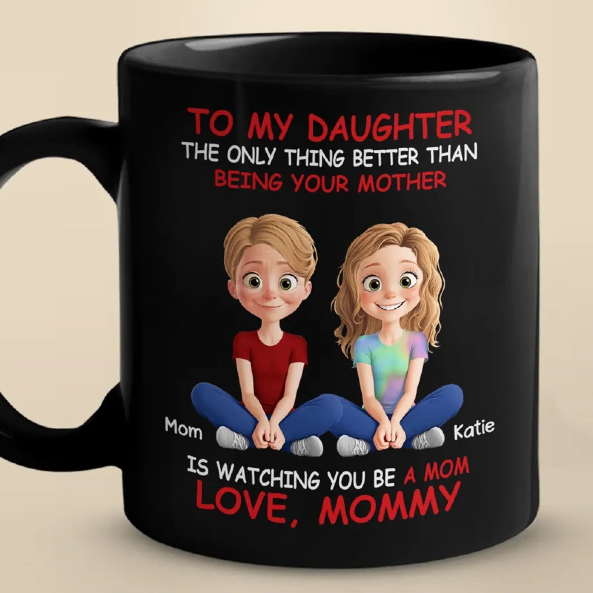 Bonded By Heart, United By Love - Family Personalized Custom Black Mug - Mother's Day, Gift For Mom, Daughter