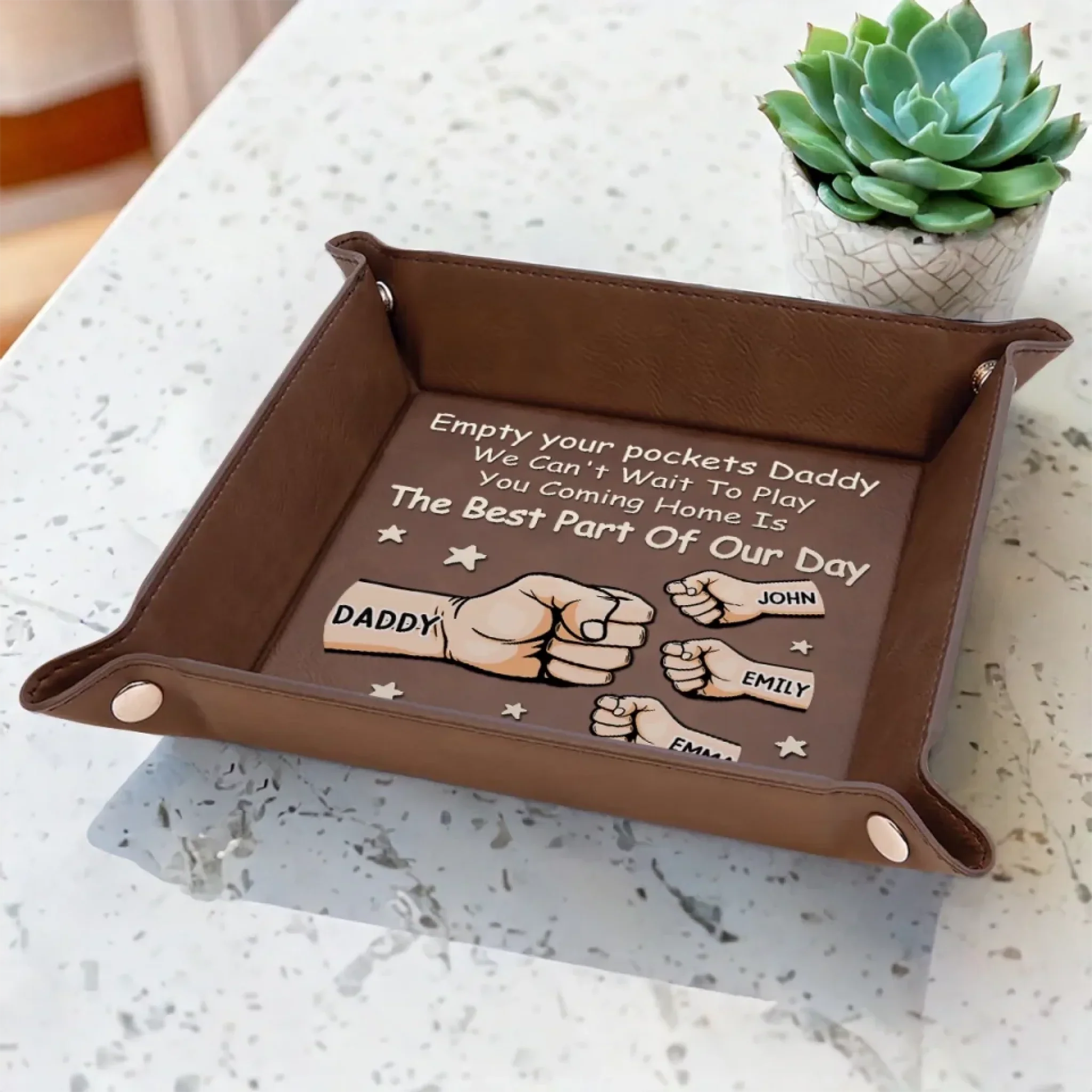 Dad’s Pocket Drop Zone - Family Personalized Custom Leather Valet Tray - Father's Day, Gift For Dad, Grandpa