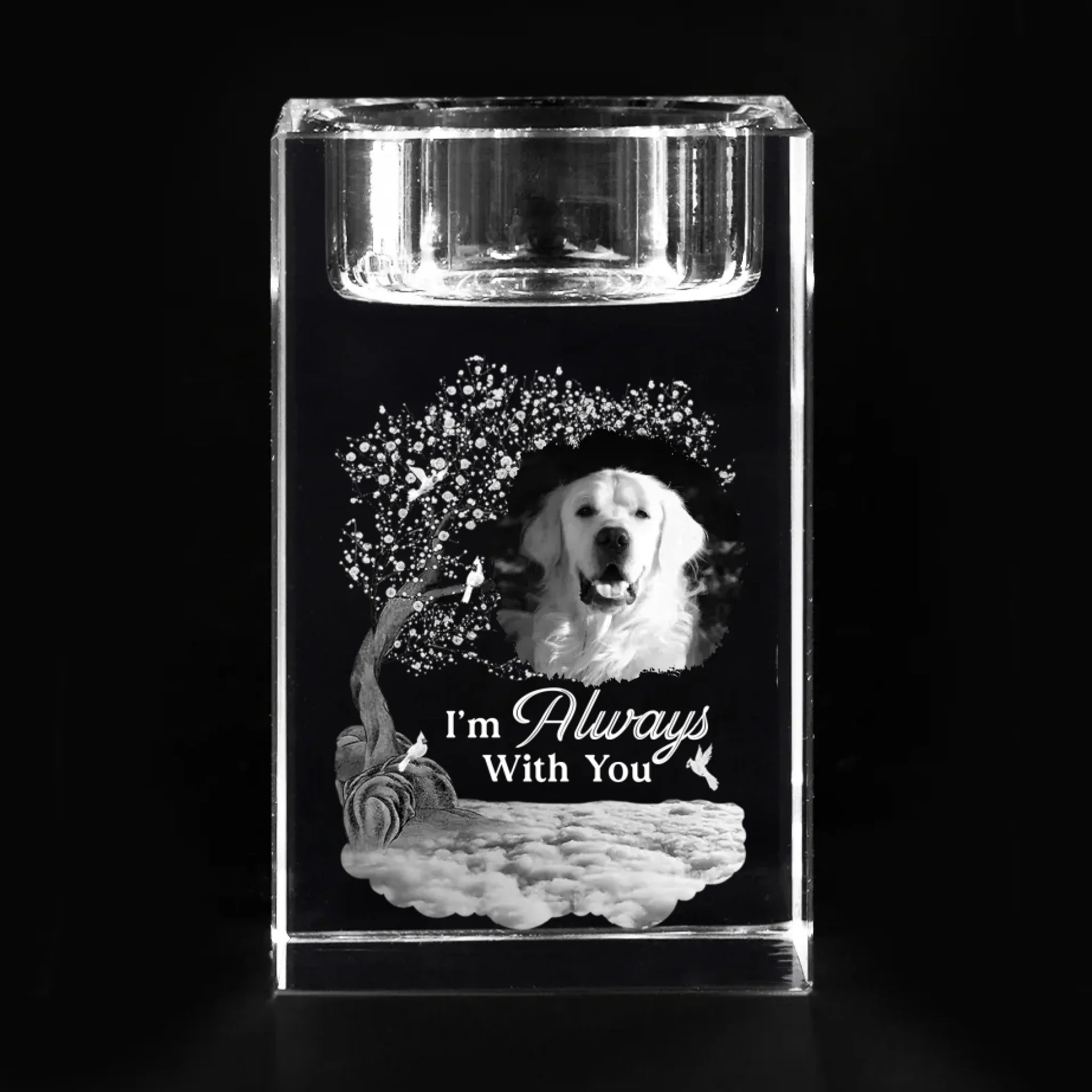 Custom Photo Love That Never Leaves - Memorial Personalized Custom 3D Crystal Photo Laser Engraved, Crystal Candle Holder - Sympathy Gift For Pet Owners, Pet Lovers