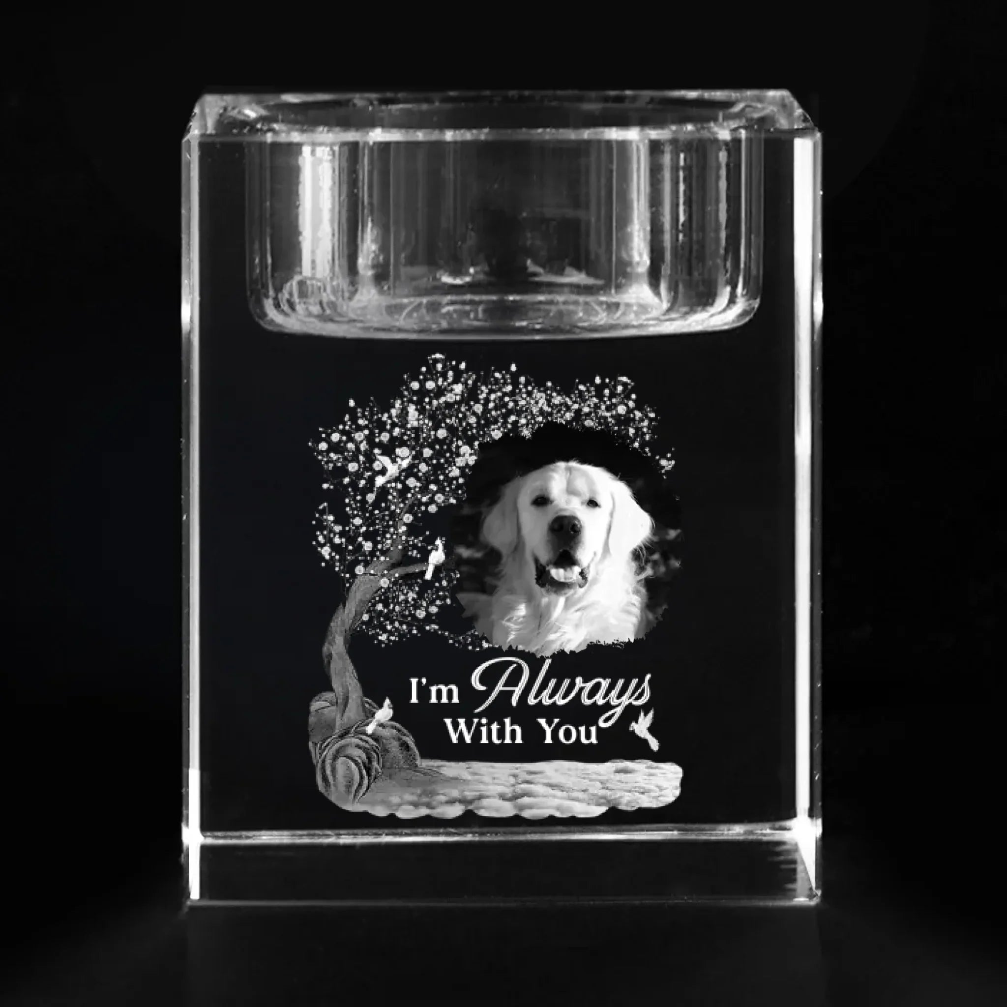 Custom Photo Love That Never Leaves - Memorial Personalized Custom 3D Crystal Photo Laser Engraved, Crystal Candle Holder - Sympathy Gift For Pet Owners, Pet Lovers