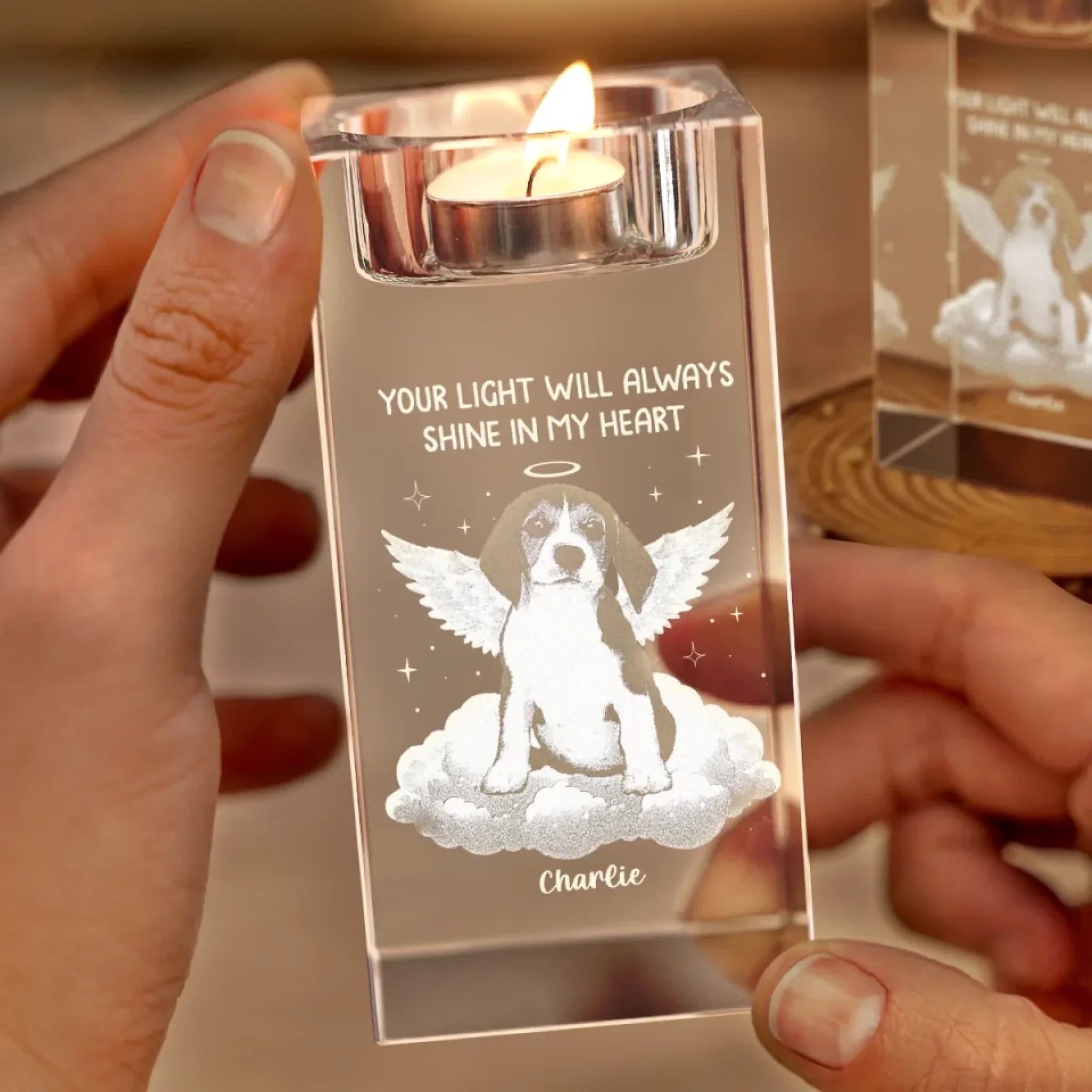 Custom Photo In Spirit, I’m Always Near - Memorial Personalized Custom 3D Crystal Photo Laser Engraved, Crystal Candle Holder - Sympathy Gift For Pet Owners, Pet Lovers