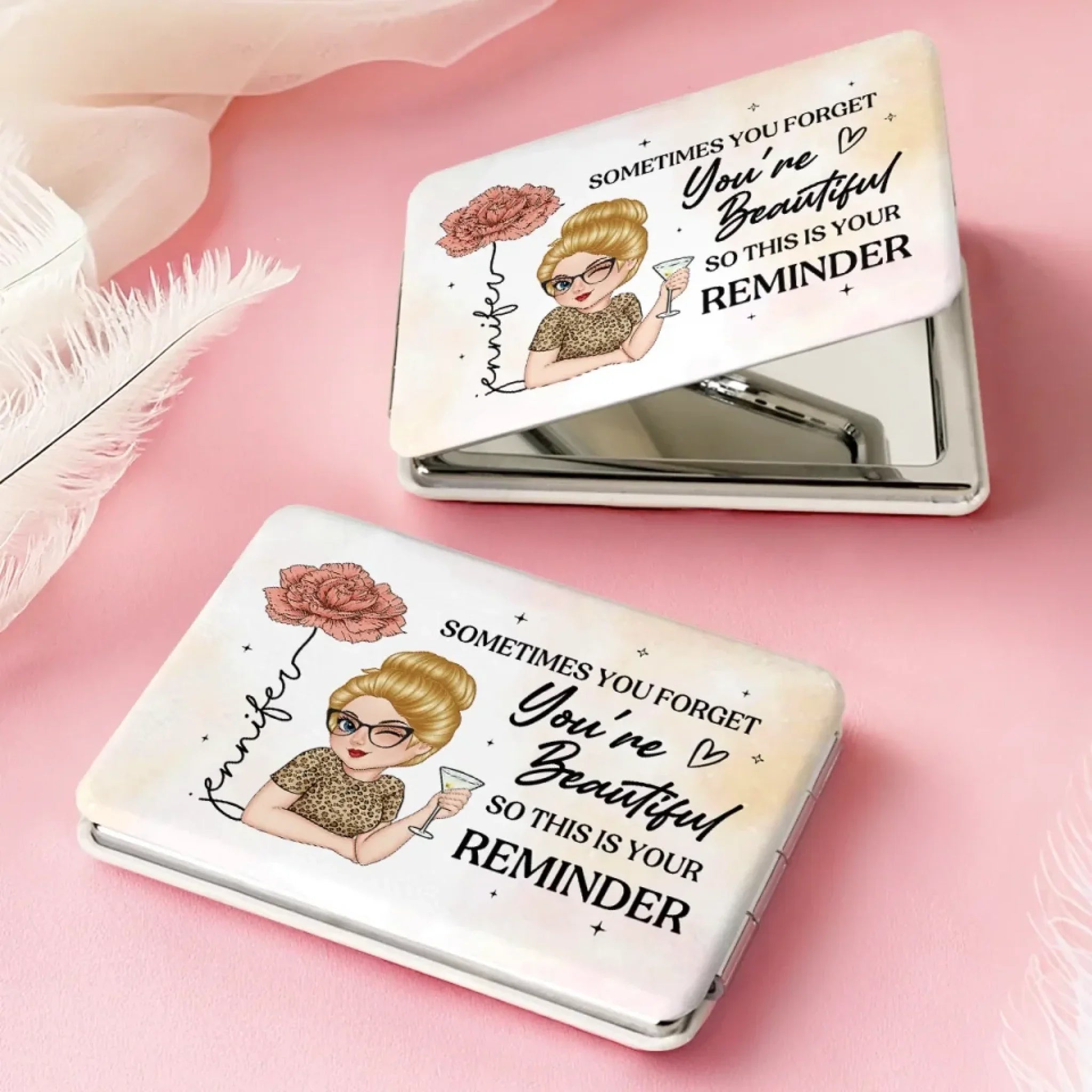 A Little Reminder Of Your Beauty - Family Personalized Custom Full-print Purse Mirror - Mother's Day, Gift For Mom, Grandma
