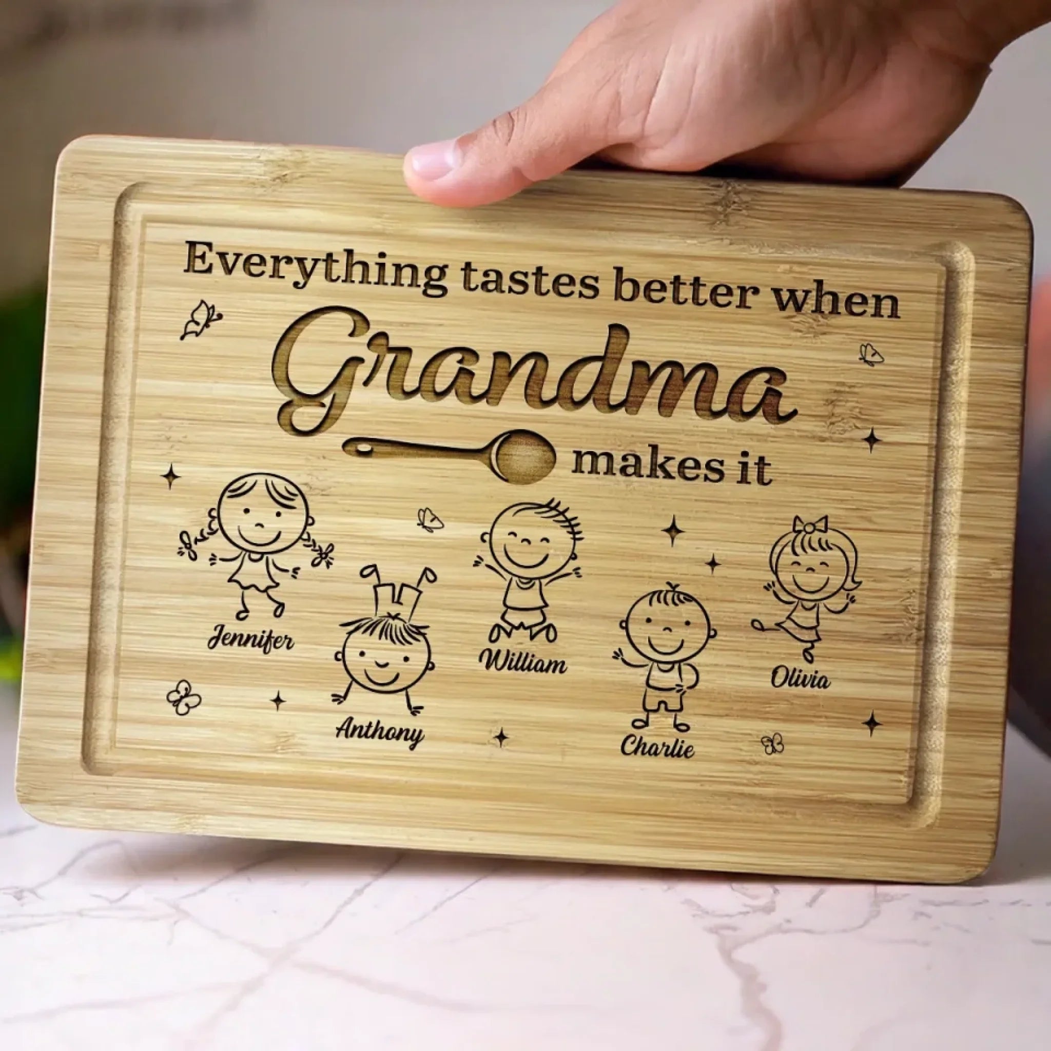 Savor The Love, Enjoy The Treats - Family Personalized Custom Engraved Wooden Cutting Board - Mother's Day, Gift For Mom, Grandma