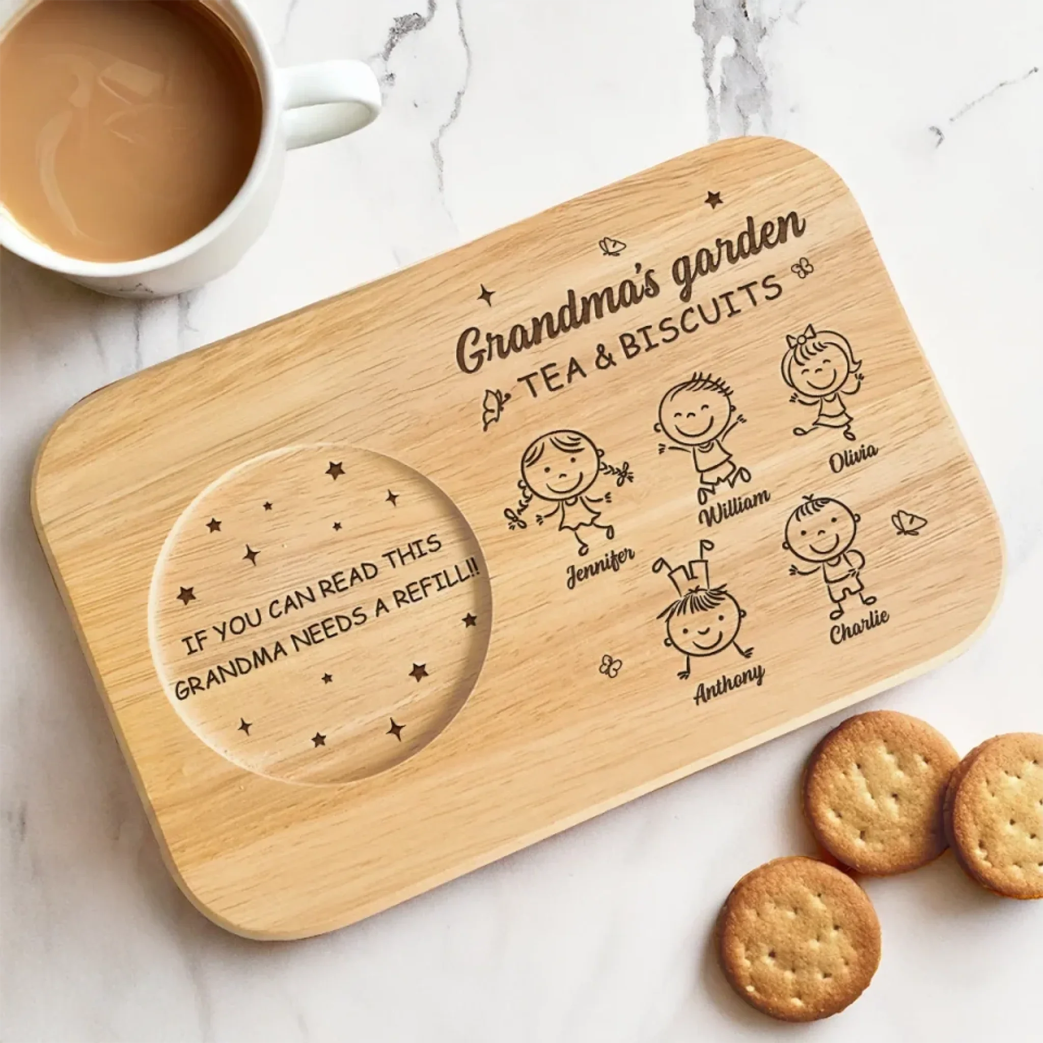 Sweet Treats And Sweeter Memories - Family Personalized Custom Engraved Wooden Tea & Snack Board - Mother's Day, Gift For Mom, Grandma