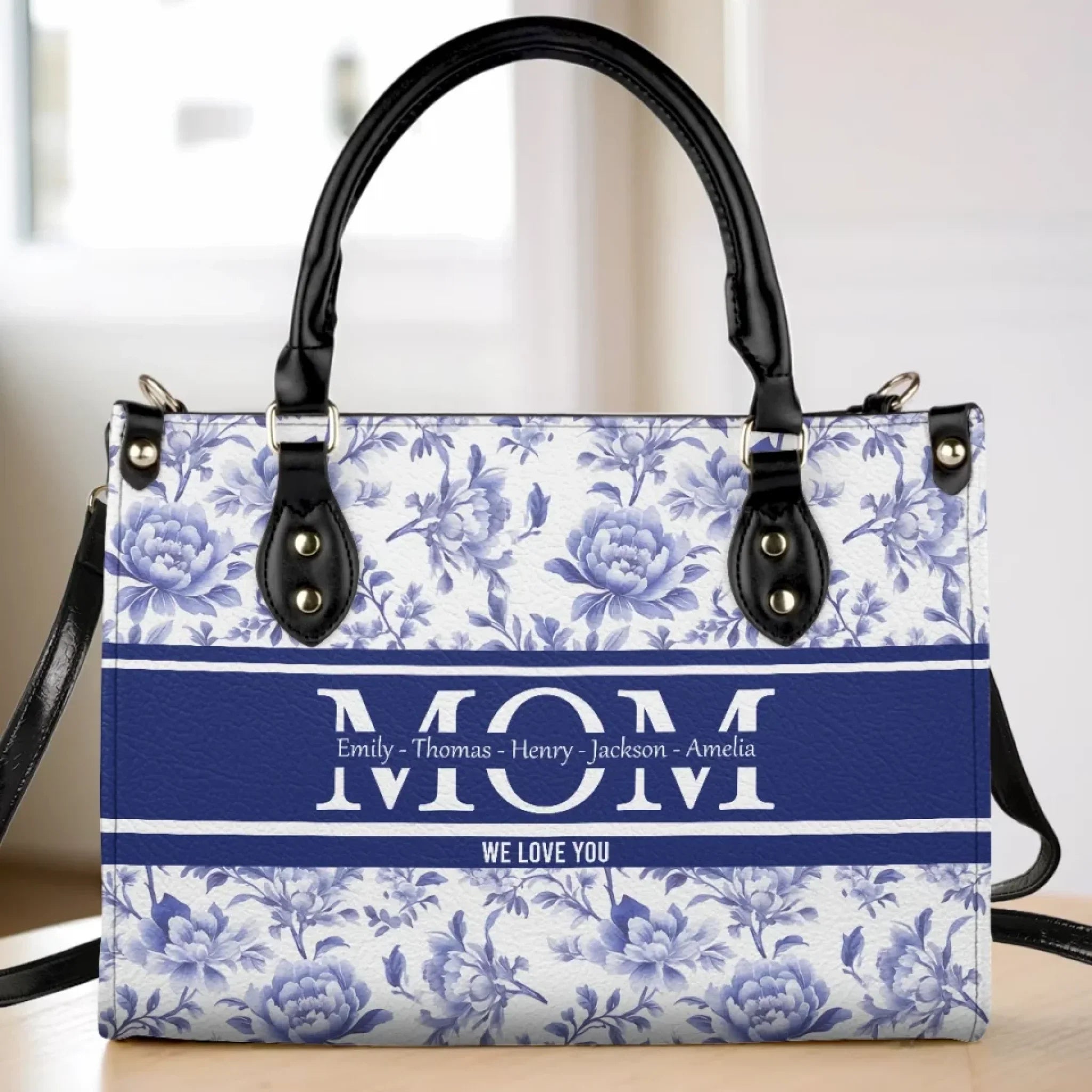 With Every Heartbeat, You're Surrounded By Love - Family Personalized Custom Leather Handbag - Mother's Day, Gift For Mom, Grandma