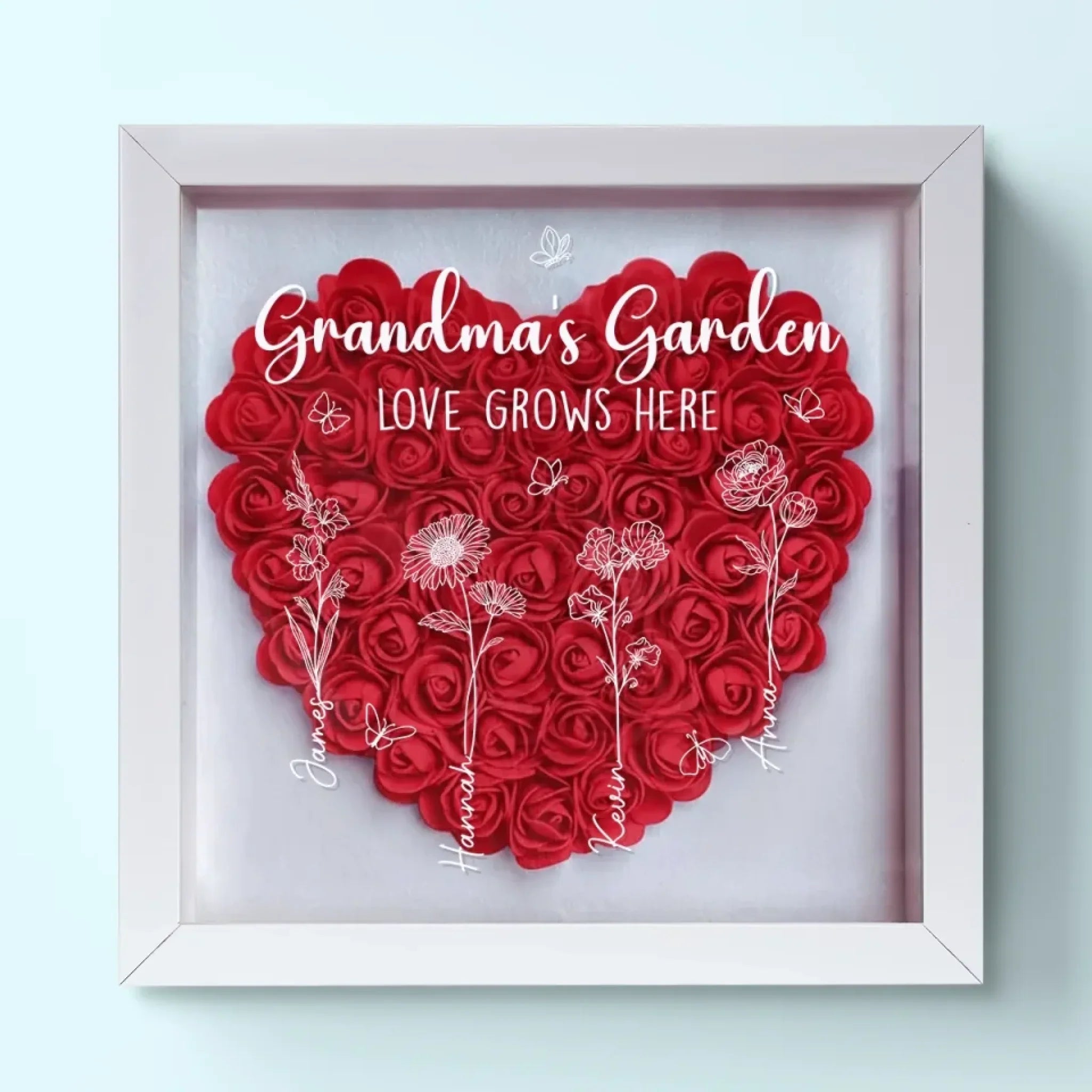 Love Blooms With You - Family Personalized Custom Flower Shadow Box - Mother's Day, Gift For Mom, Grandma