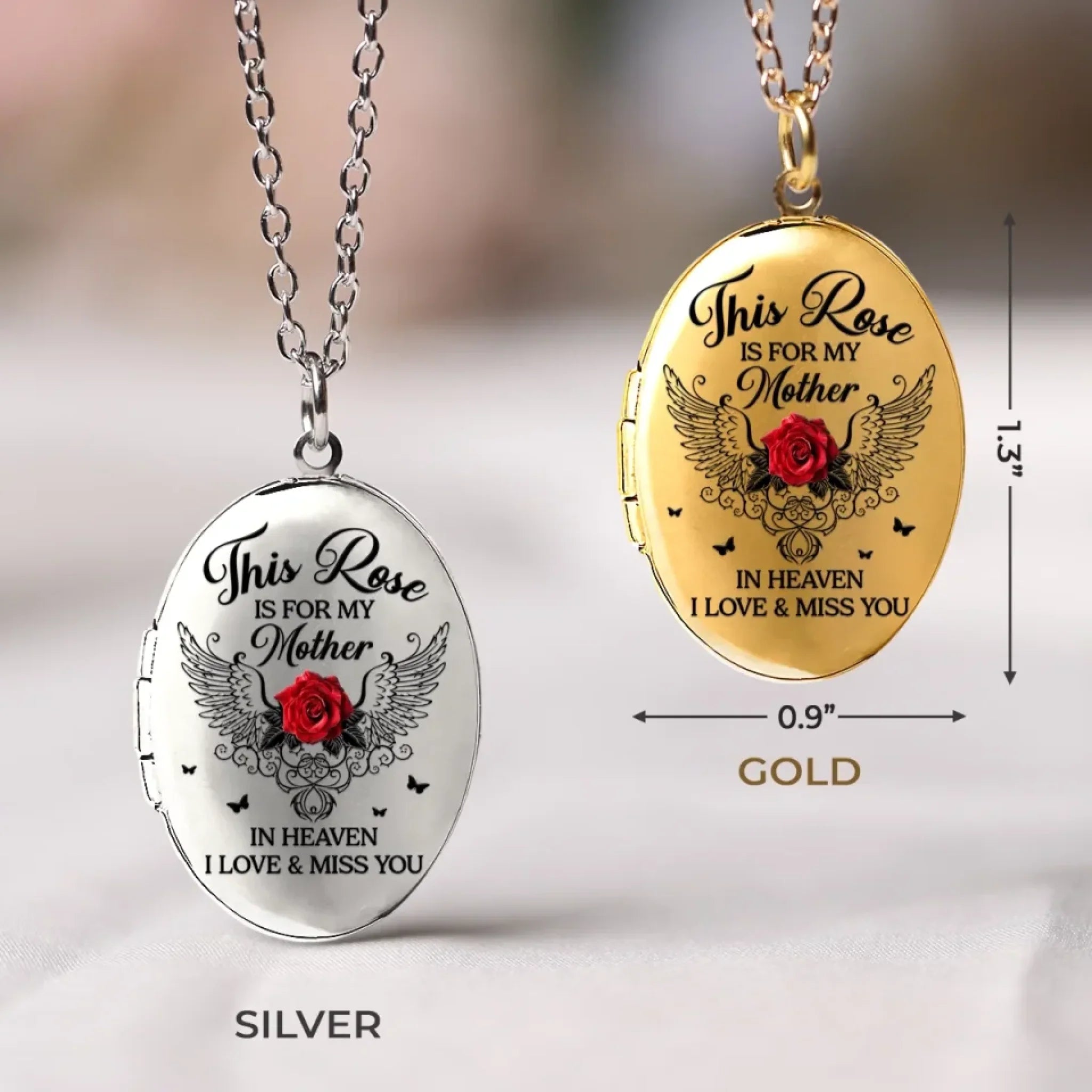 Custom Photo This Rose Is For My Mother In Heaven - Memorial Personalized Custom Locket Necklace - Sympathy Gift For Family Members