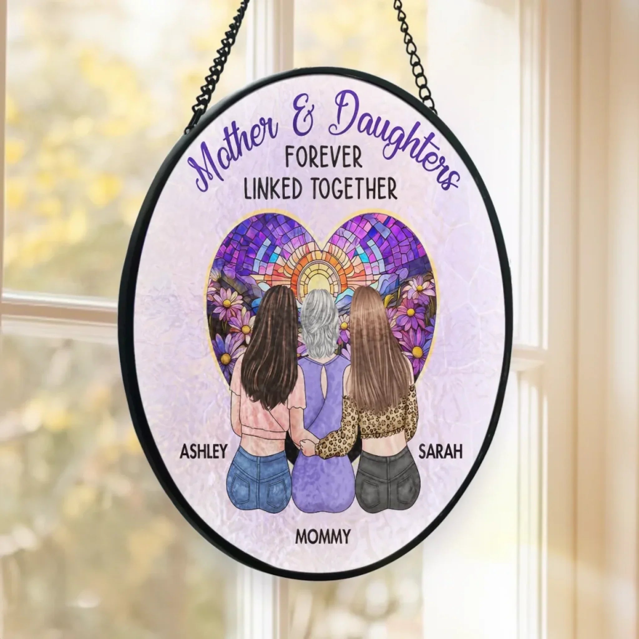 More Than Flesh And Blood, We’re Heart And Soul - Family Personalized Custom Stained Glass Window Hanging Suncatcher - Mother's Day, Gift For Mom, Daughter