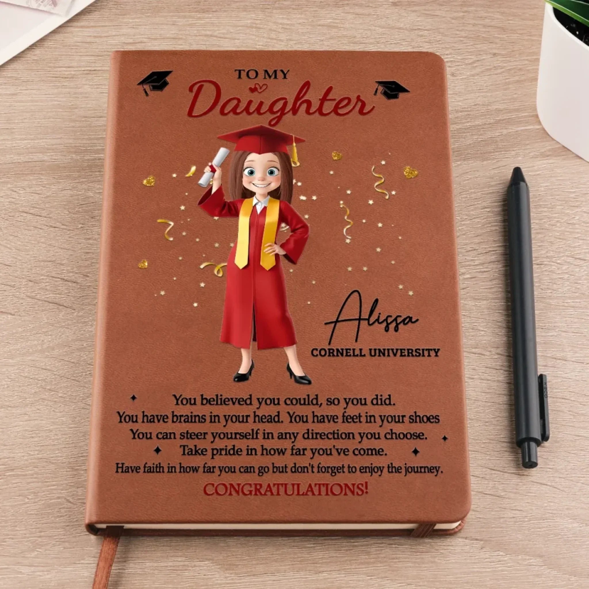 Dream Big, Shine Bright - Family Personalized Custom Leather Journal - Graduation Gift For Family Members, Siblings, Brothers, Sisters