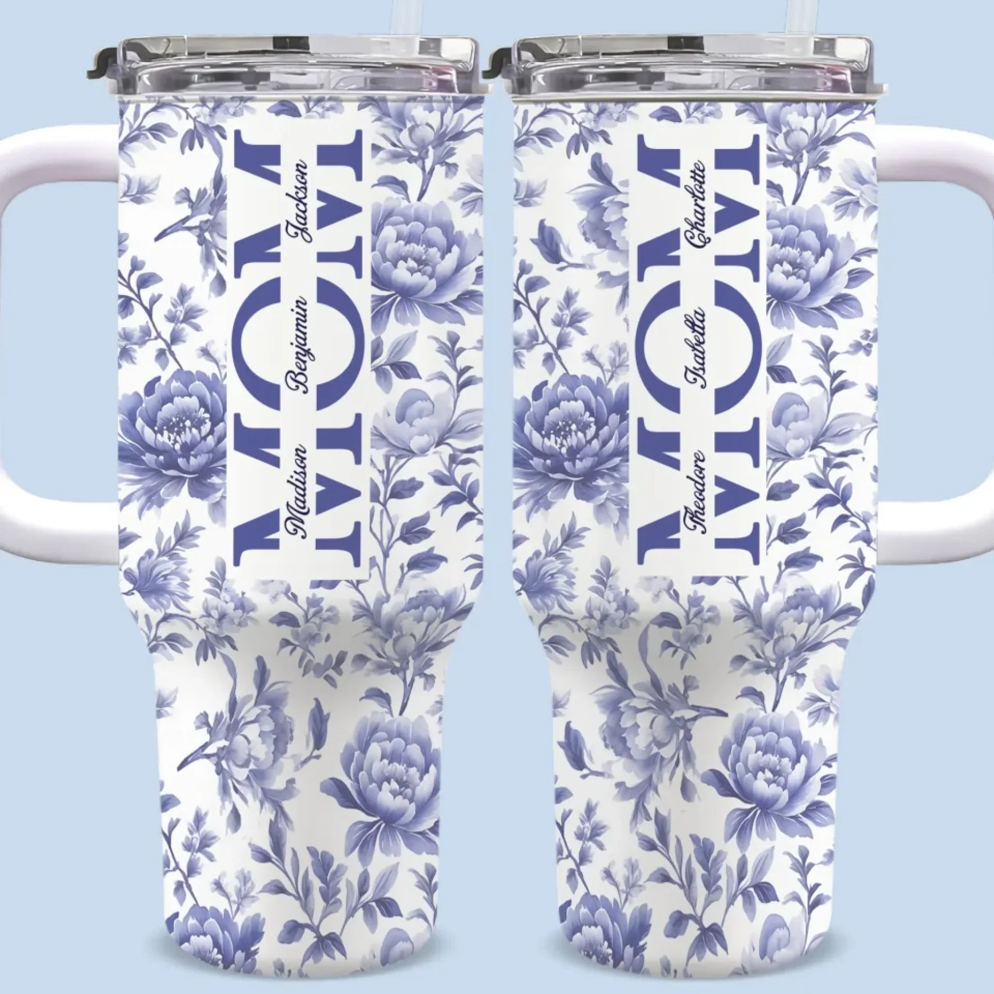 Mom, A Name Woven In Petals And Love - Family Personalized Custom 40 Oz Stainless Steel Tumbler With Handle - Mother's Day, Gift For Mom, Grandma