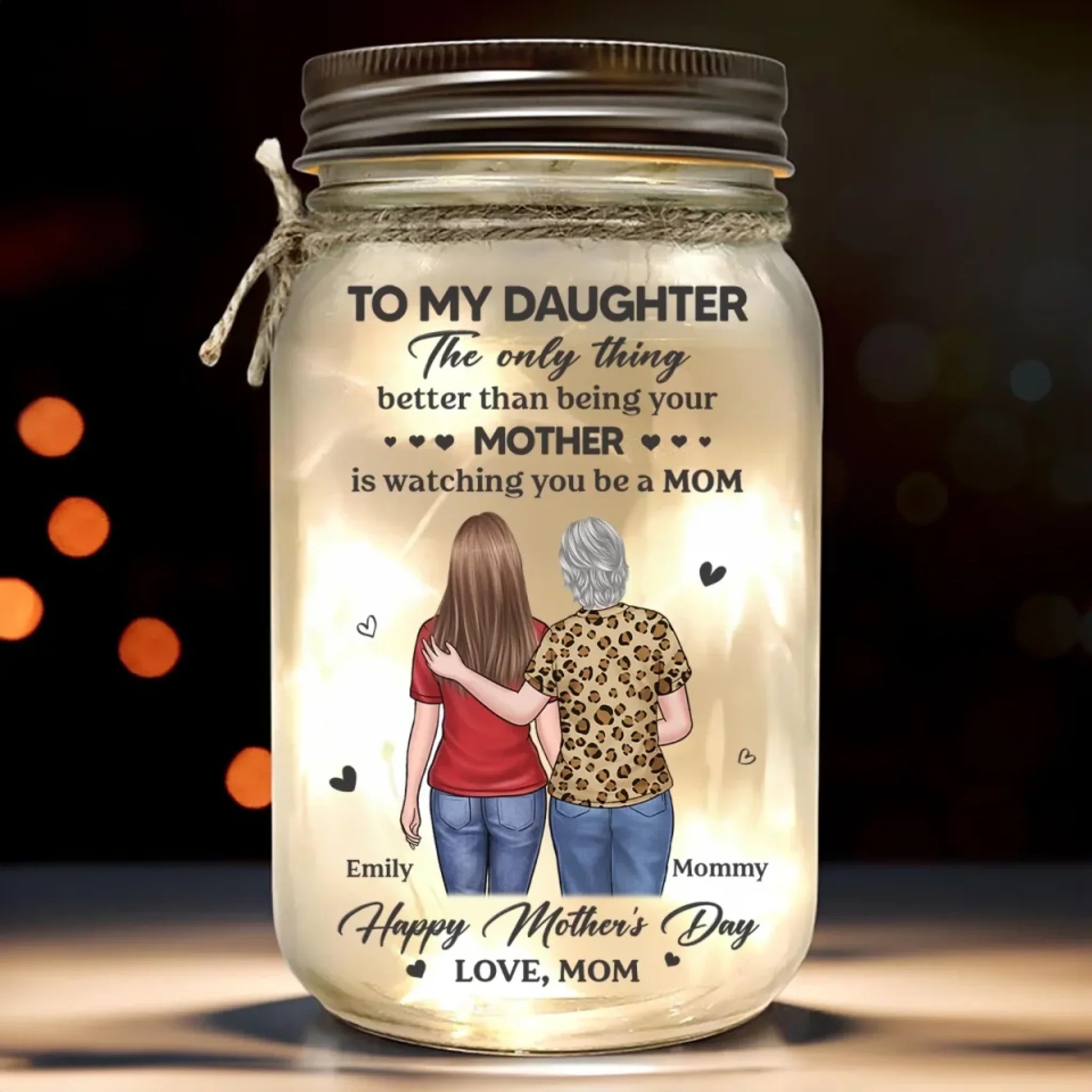 Her Hugs Fix Everything - Family Personalized Custom Mason Jar Light - Mother's Day, Gift For Mom, Daughter