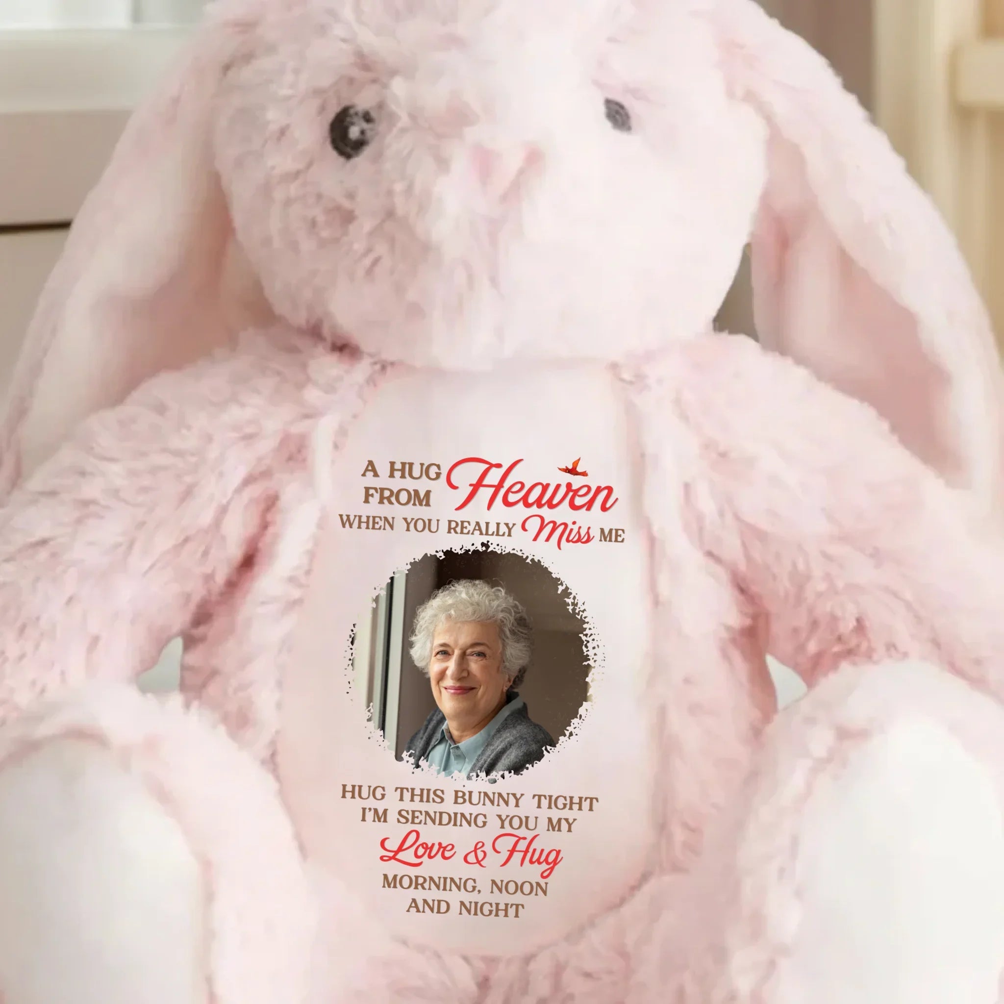 Custom Photo When You Miss Me, I’m Near - Memorial Personalized Custom Easter Bunny Plush - Sympathy Gift For Family Members
