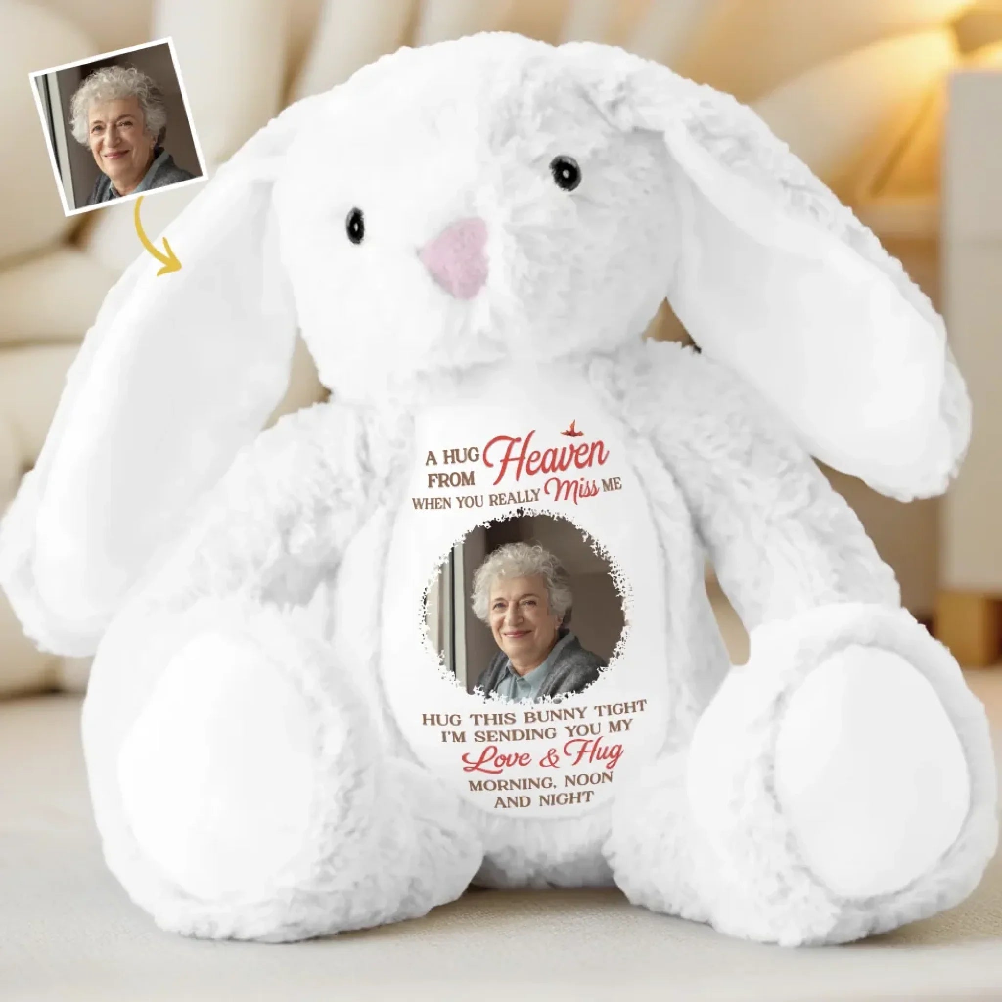 Custom Photo When You Miss Me, I’m Near - Memorial Personalized Custom Easter Bunny Plush - Sympathy Gift For Family Members