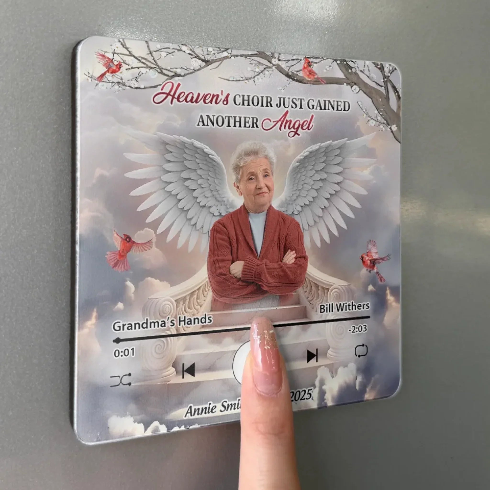 Custom Photo Heaven's Choir Just Gained Another Angel - Memorial Personalized Custom Music Fridge Magnet That Can Play Songs - Sympathy Gift For Family Members