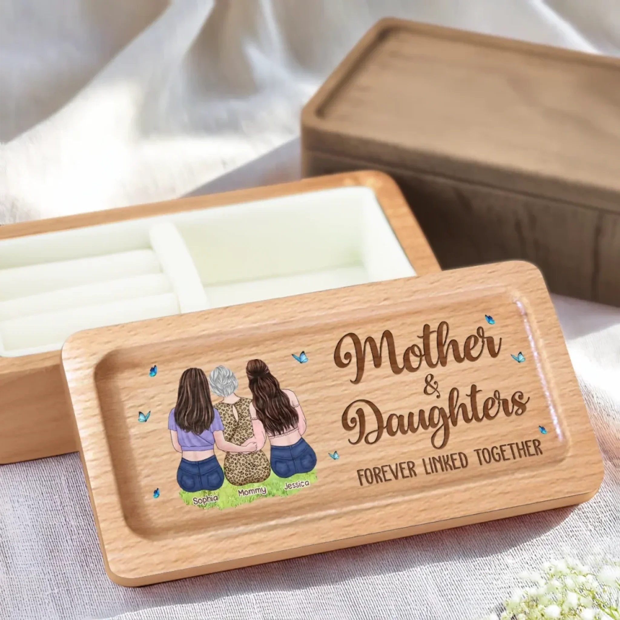 Forever Linked By Love - Family Personalized Custom Wooden Jewelry Box - Mother's Day, Gift For Mom, Daughter