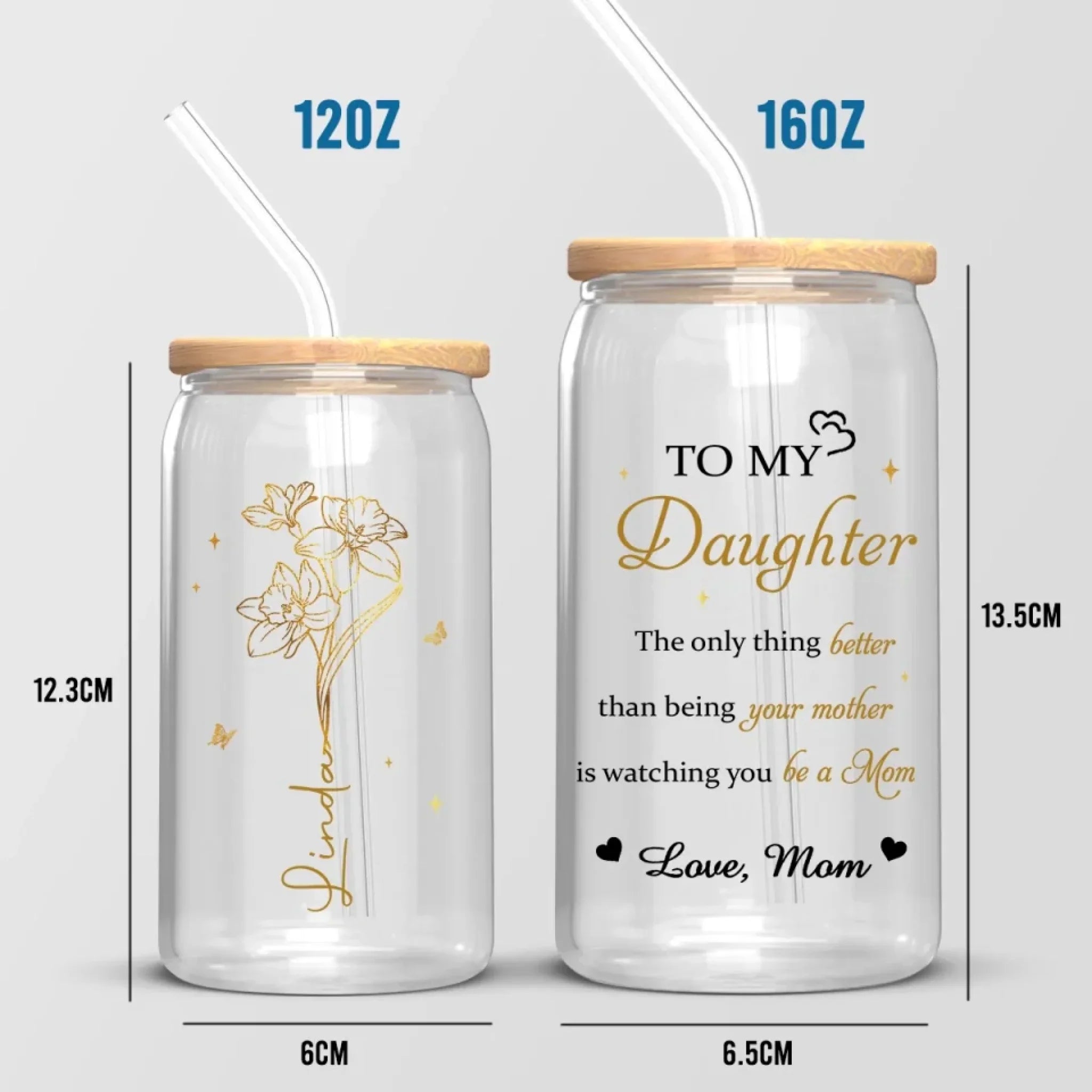 Her Love Blossoms Endlessly - Family Personalized Custom Glass Cup, Iced Coffee Cup - Mother's Day, Gift For Mom, Daughter