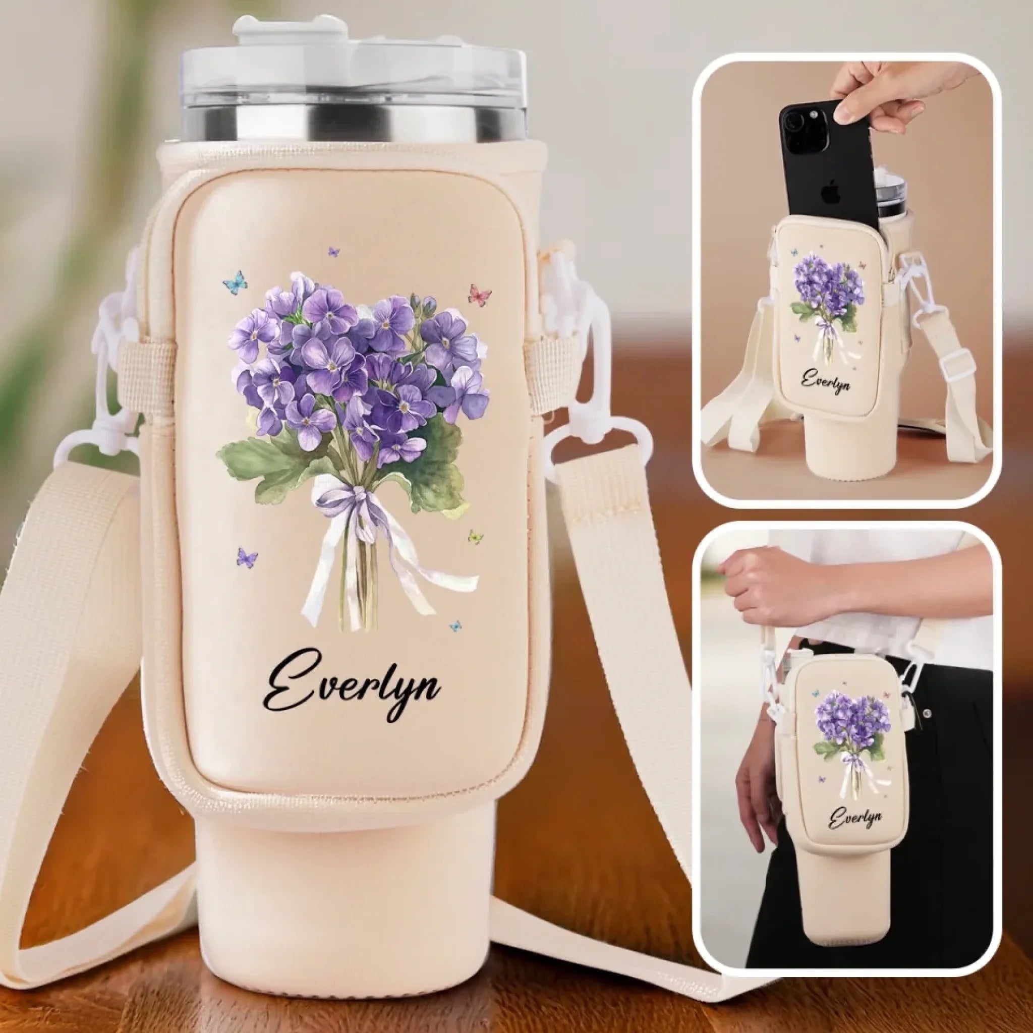 You're My Favorite Flower - Bestie Personalized Custom Neoprene Water Bottle Carrier With Pocket - Gift For Best Friends, BFF, Sisters