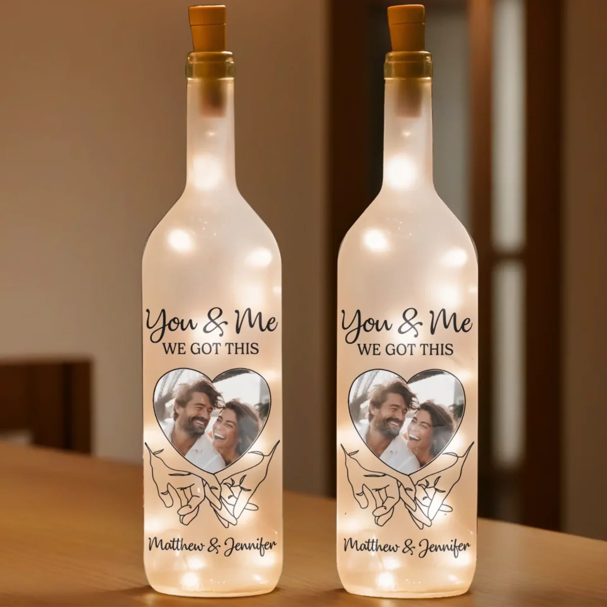 Custom Photo Still Holding On, Still Holding Hands - Couple Personalized Custom Bottle Lamp - Gift For Husband Wife, Anniversary