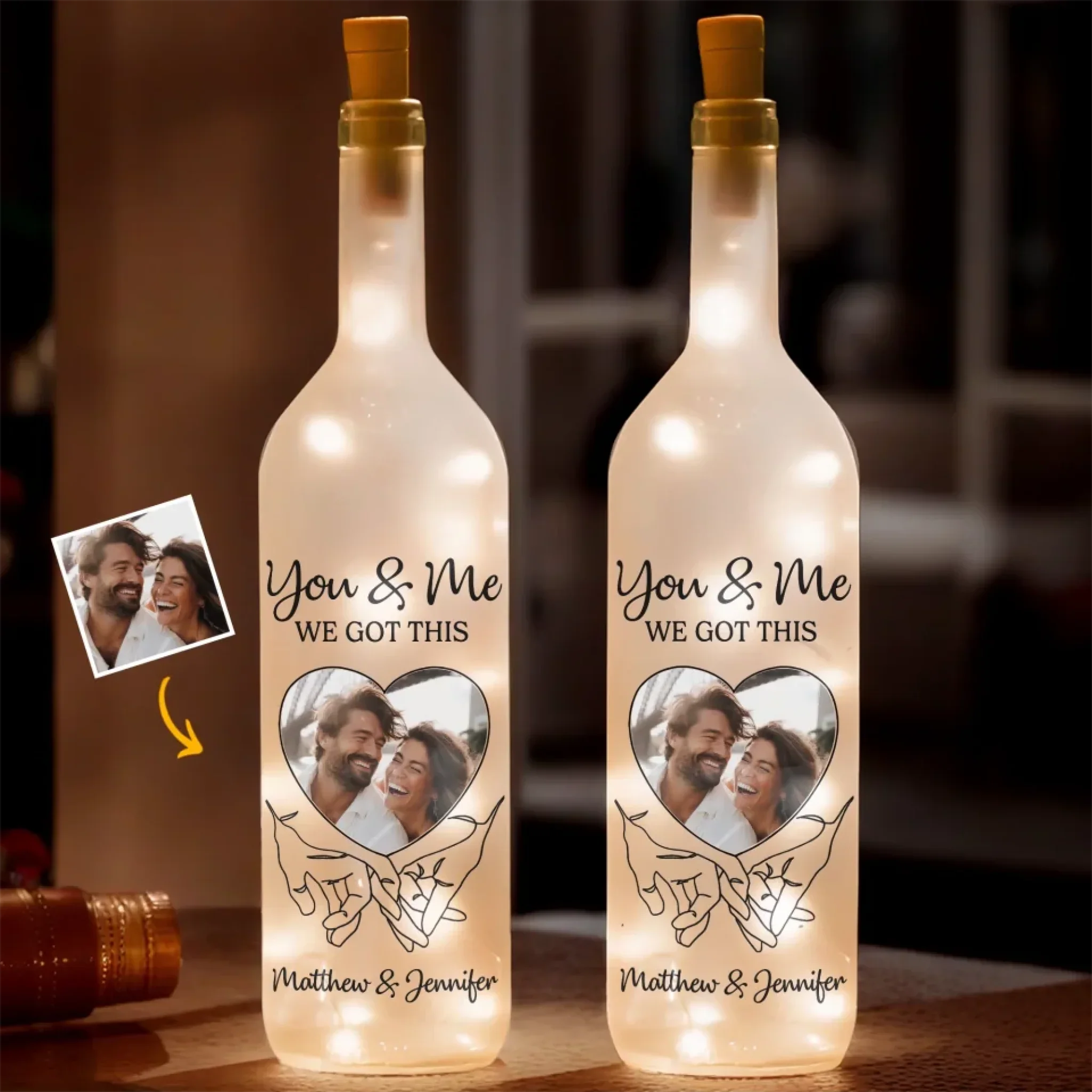 Custom Photo Still Holding On, Still Holding Hands - Couple Personalized Custom Bottle Lamp - Gift For Husband Wife, Anniversary