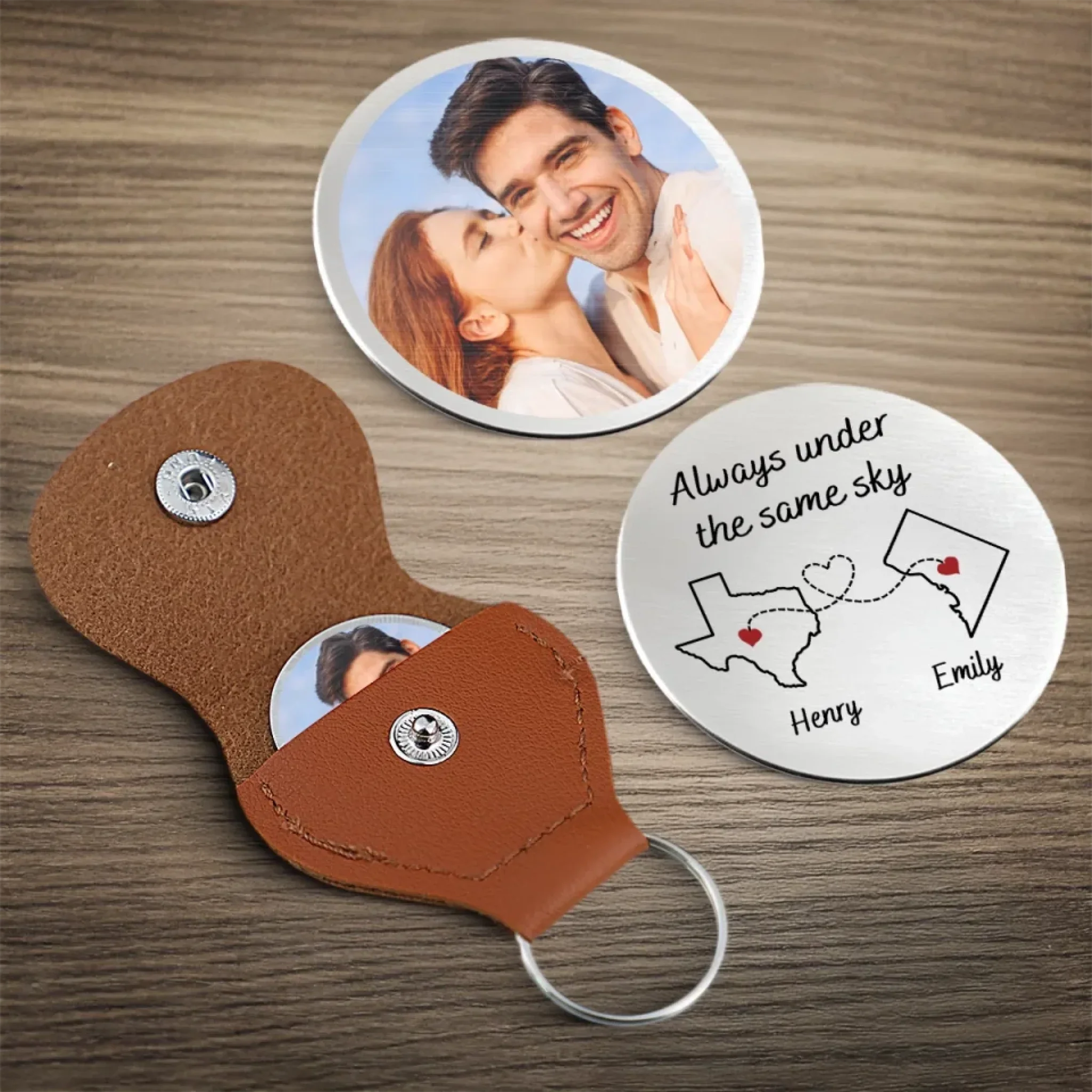 Custom Photo Love Knows No Distance - Couple Personalized Custom Pocket Hug - Gift For Husband Wife, Anniversary