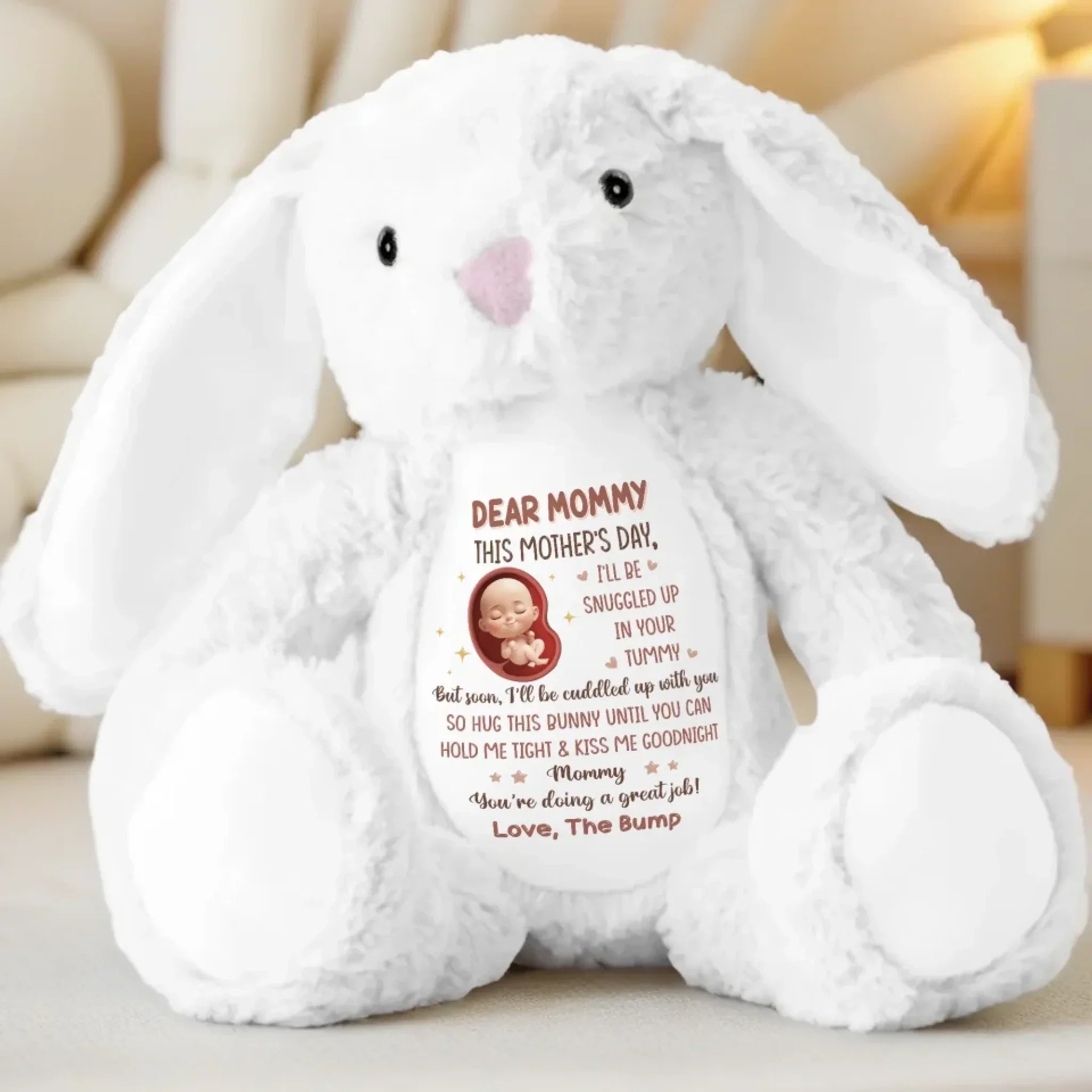 Just A Little Bump Full Of Big Love - Family Personalized Custom Easter Bunny Plush - Mother's Day, Baby Shower Gift, Gift For First Mom