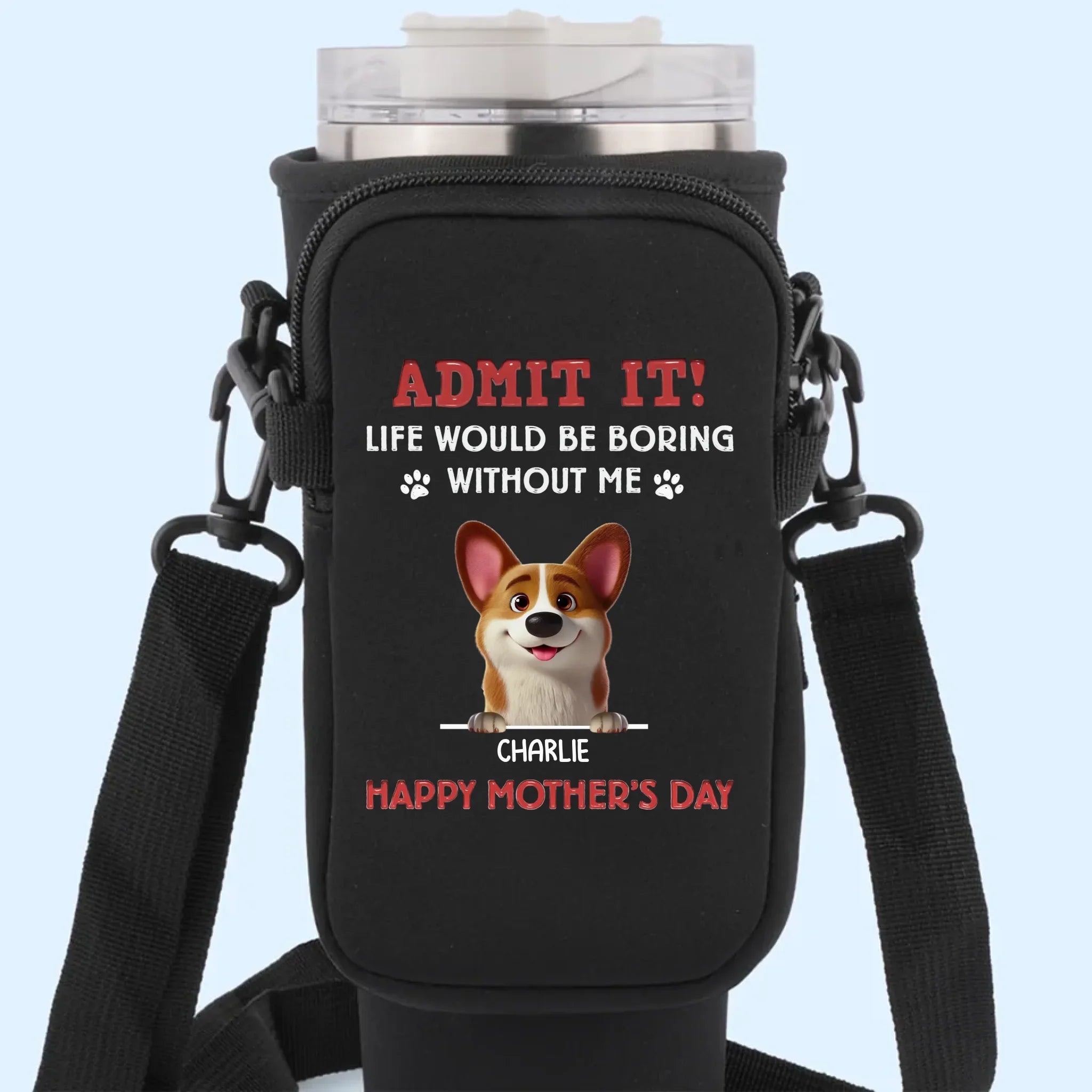 My Love Comes With Fur And A Tail Wag - Dog Personalized Custom Neoprene Water Bottle Carrier With Pocket - Mother's Day, Gift For Pet Owners, Pet Lovers