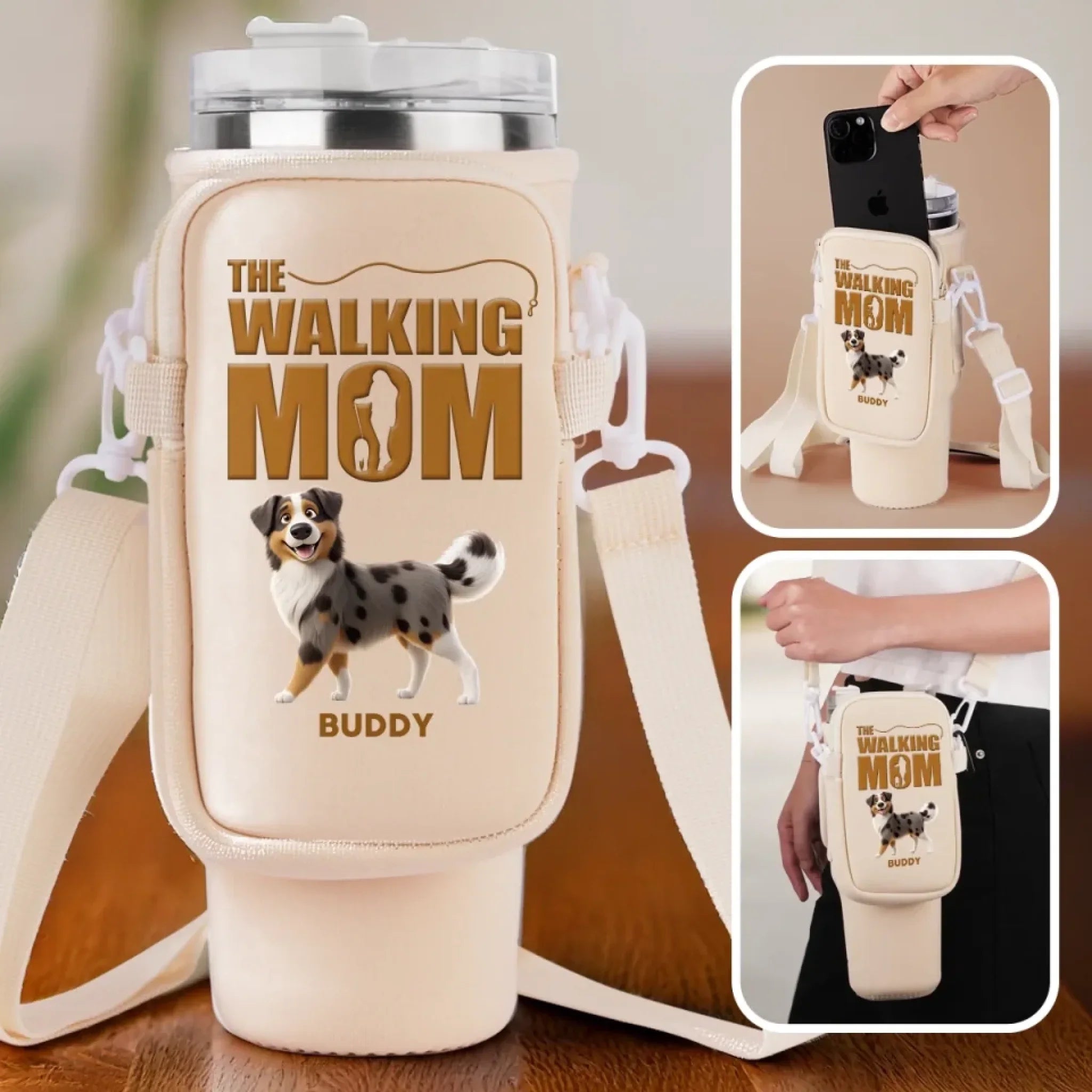My Dog, My Walking Partner, My Joy - Dog Personalized Custom Neoprene Water Bottle Carrier With Pocket - Gift For Pet Owners, Pet Lovers