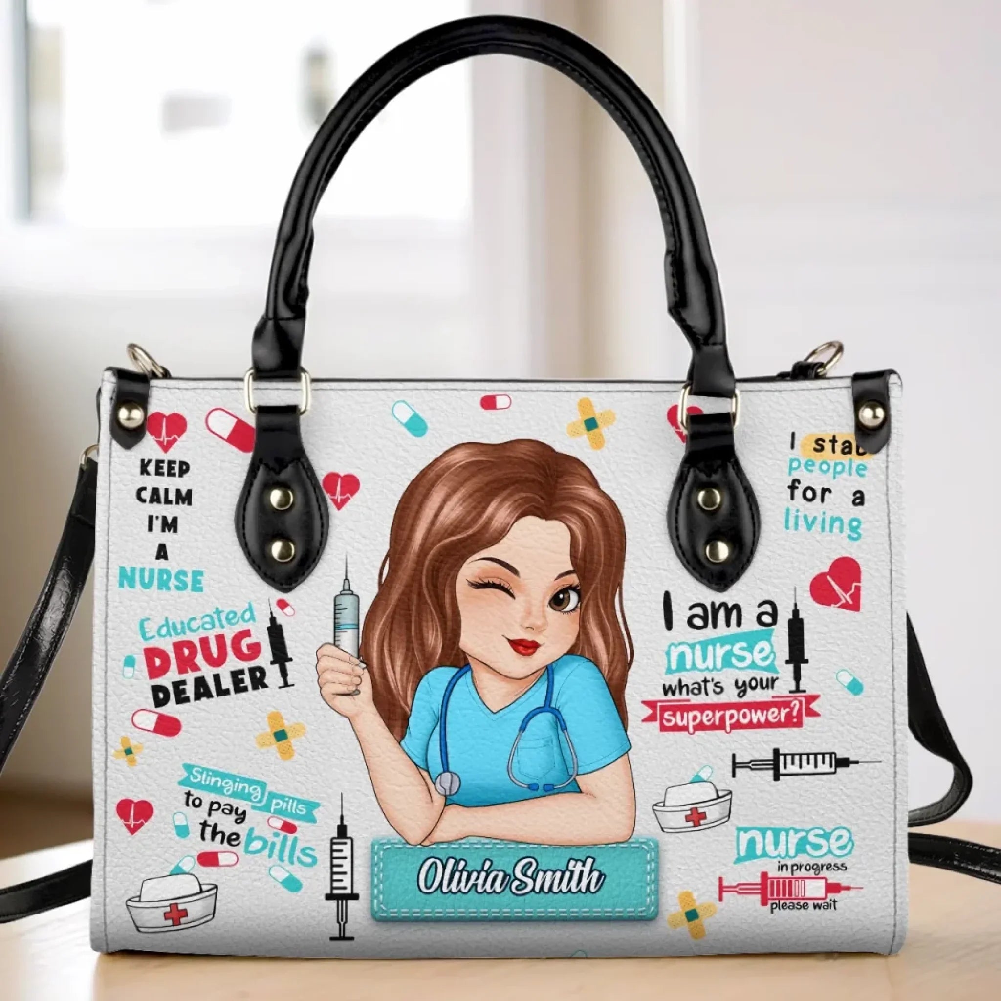 Keep Calm I'm A Nurse - Nurse Personalized Custom Leather Handbag - Appreciation, Thank You Gift, Nurse Life, Doctor Life