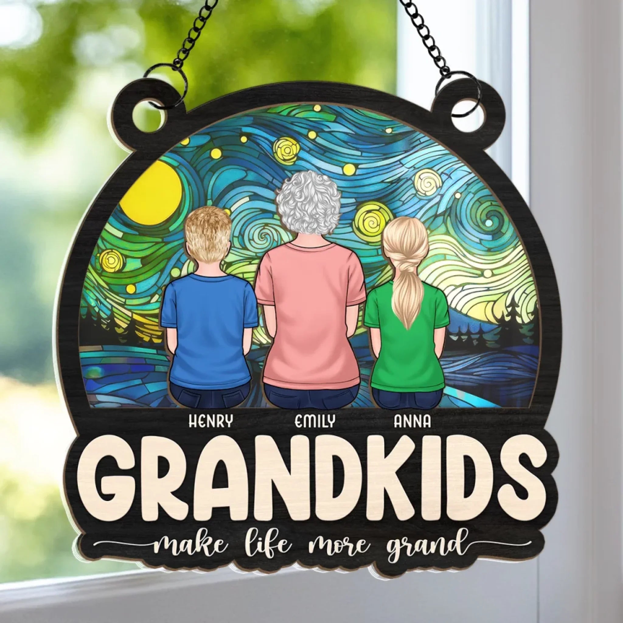 My Universe Is Built Of Grandkids - Family Personalized Window Hanging Suncatcher Ornament - Mother's Day, Gift For Mom, Grandma