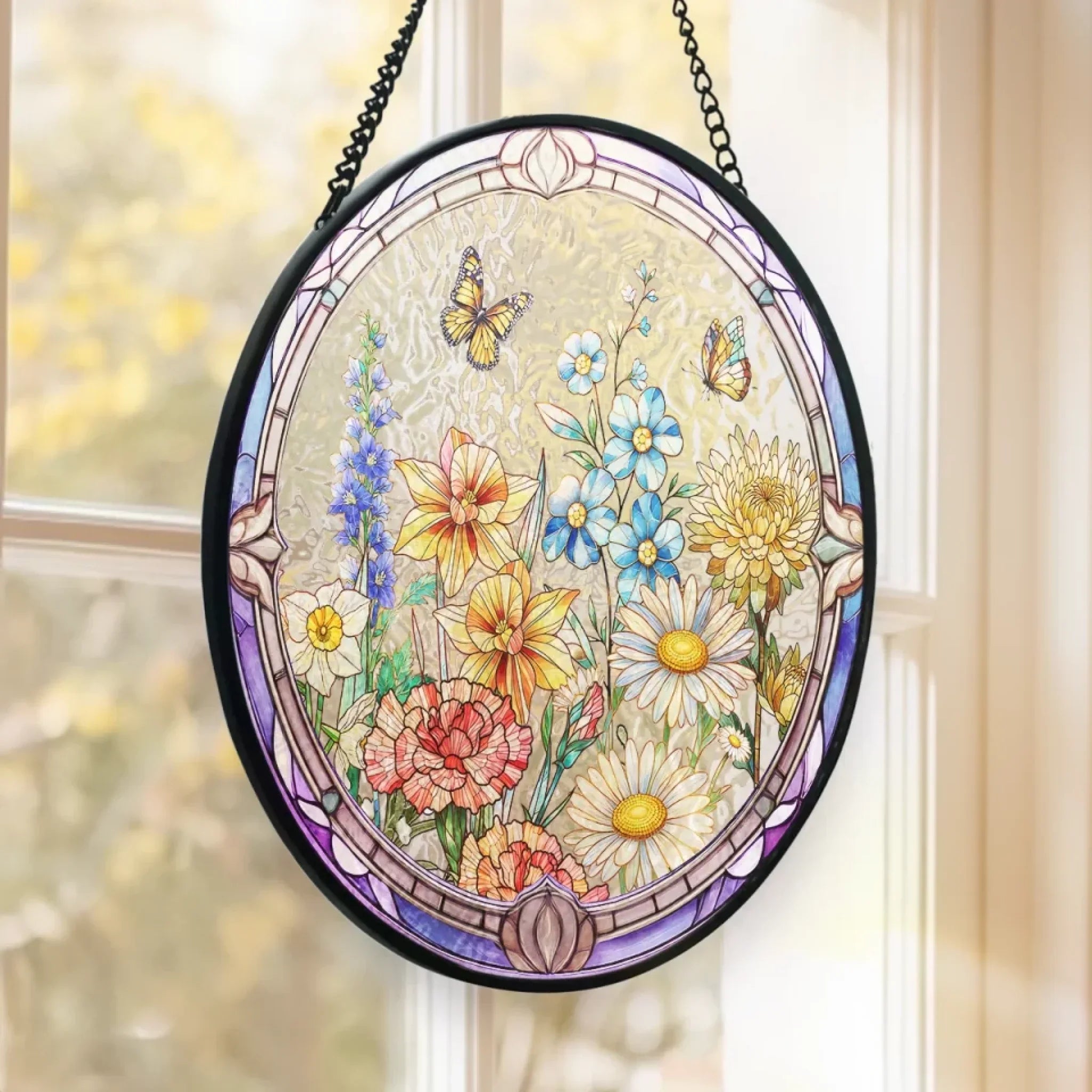 She’s The Sunshine In My Garden - Family Personalized Custom Stained Glass Window Hanging Suncatcher - Mother's Day, Gift For Mom