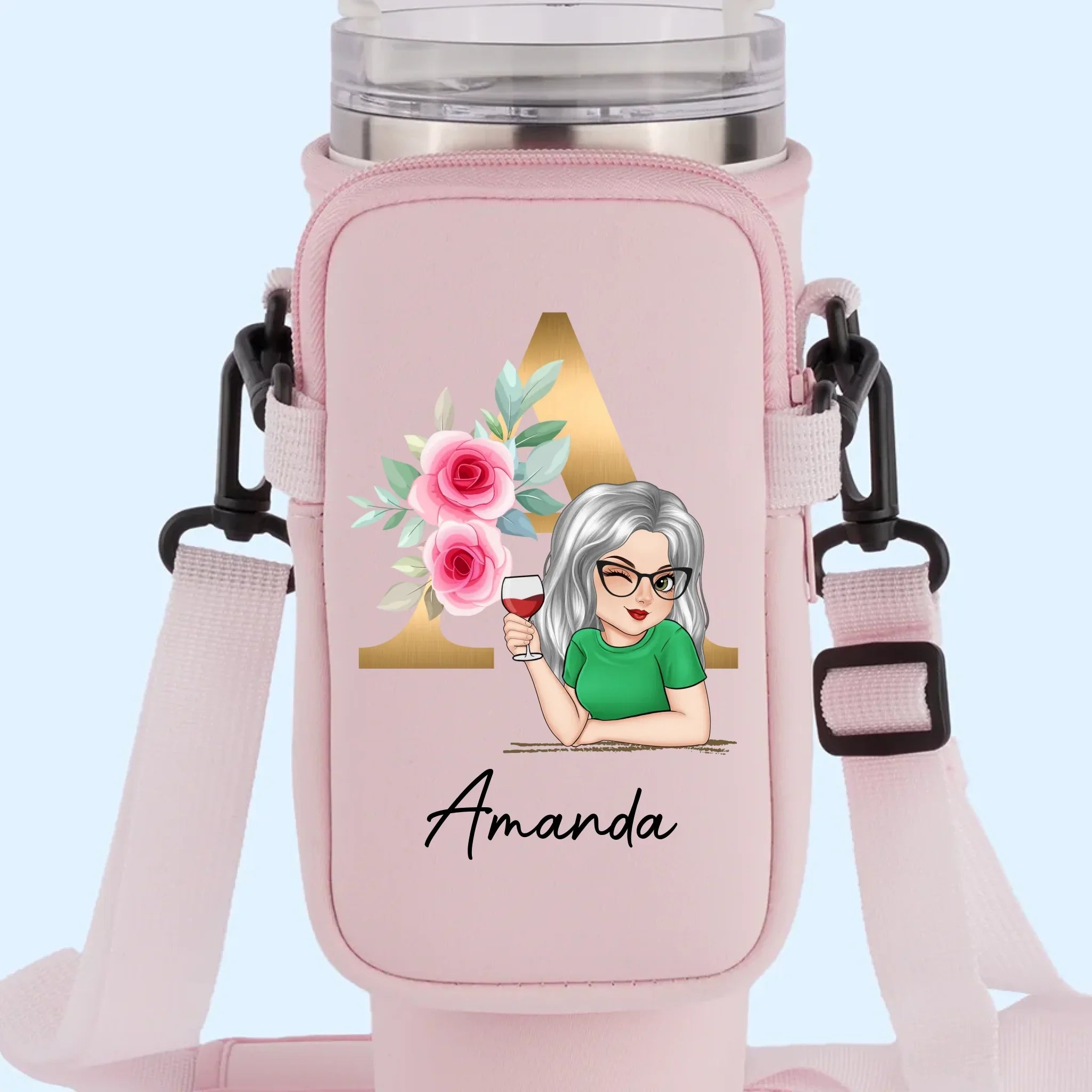 Winking Through Life Like A Pro - Family Personalized Custom Neoprene Water Bottle Carrier With Pocket - Gift For Yourself, Best Friends, Siblings, Family Members