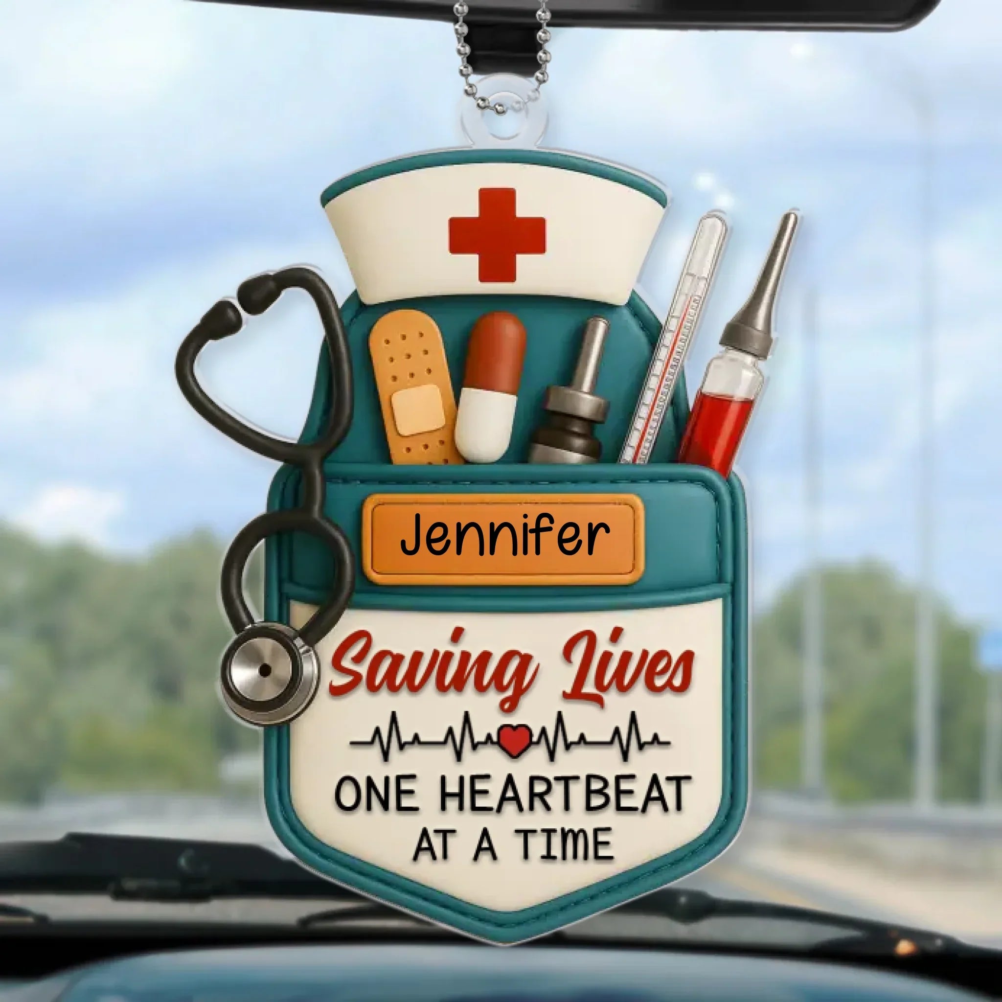 Saving Lives One Heartbeat At A Time - Nurse Personalized Custom Car Ornament - Acrylic Custom Shaped - Appreciation, Thank You Gift, Nurse Life, Doctor Life
