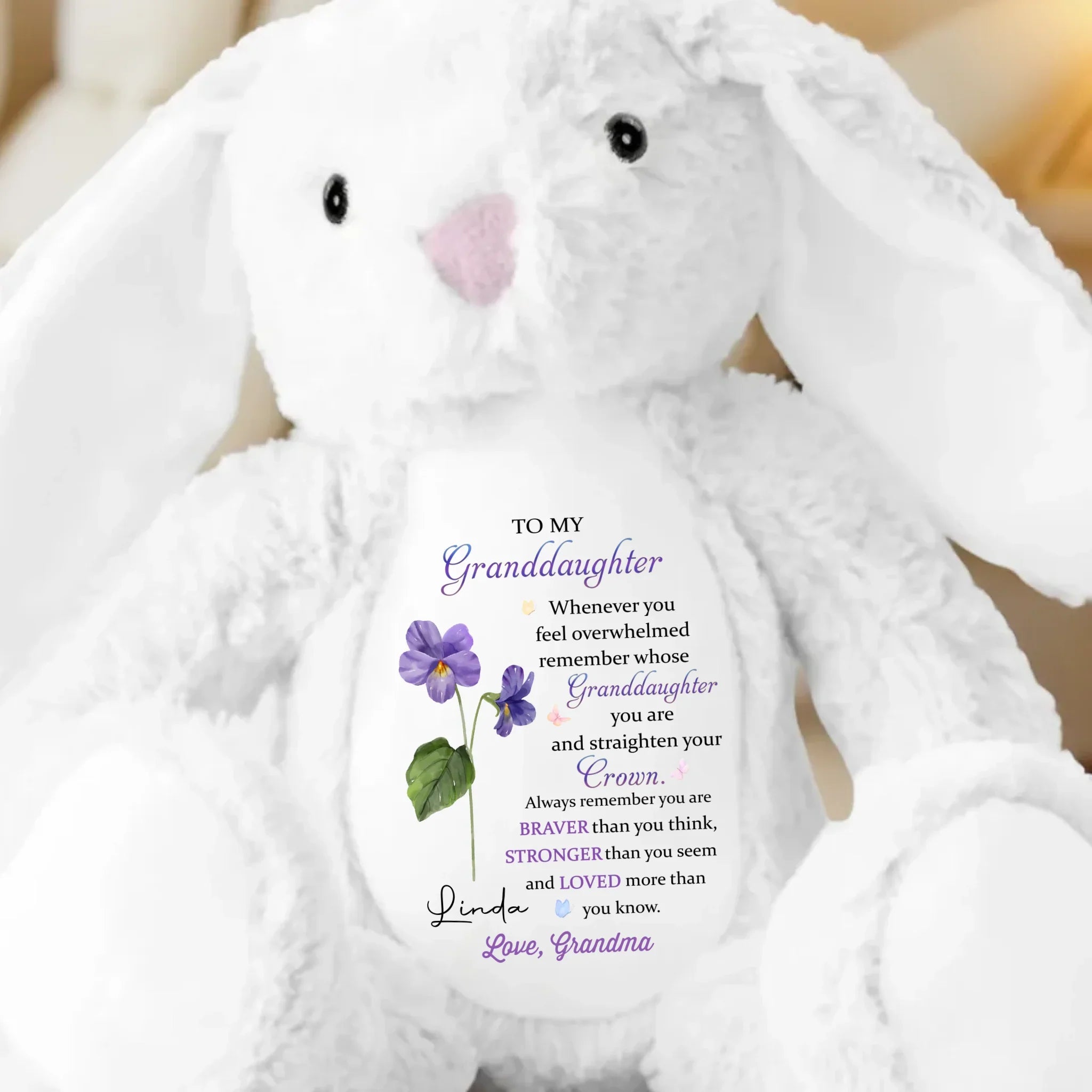 Keep Your Crown High, Sweet Girl - Family Personalized Custom Easter Bunny Plush - Gift For Daughter, Granddaughter